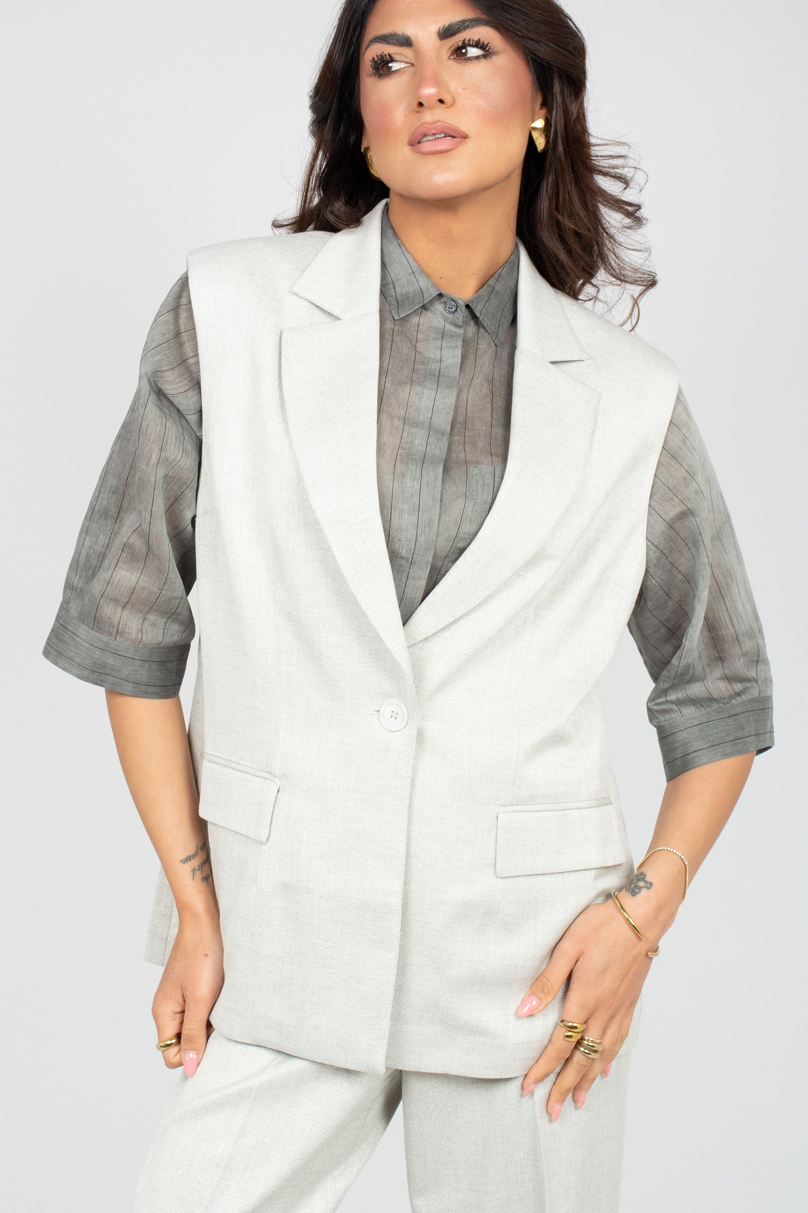 gilet in misto viscosa E26320E 03 BIANCALANCIA 