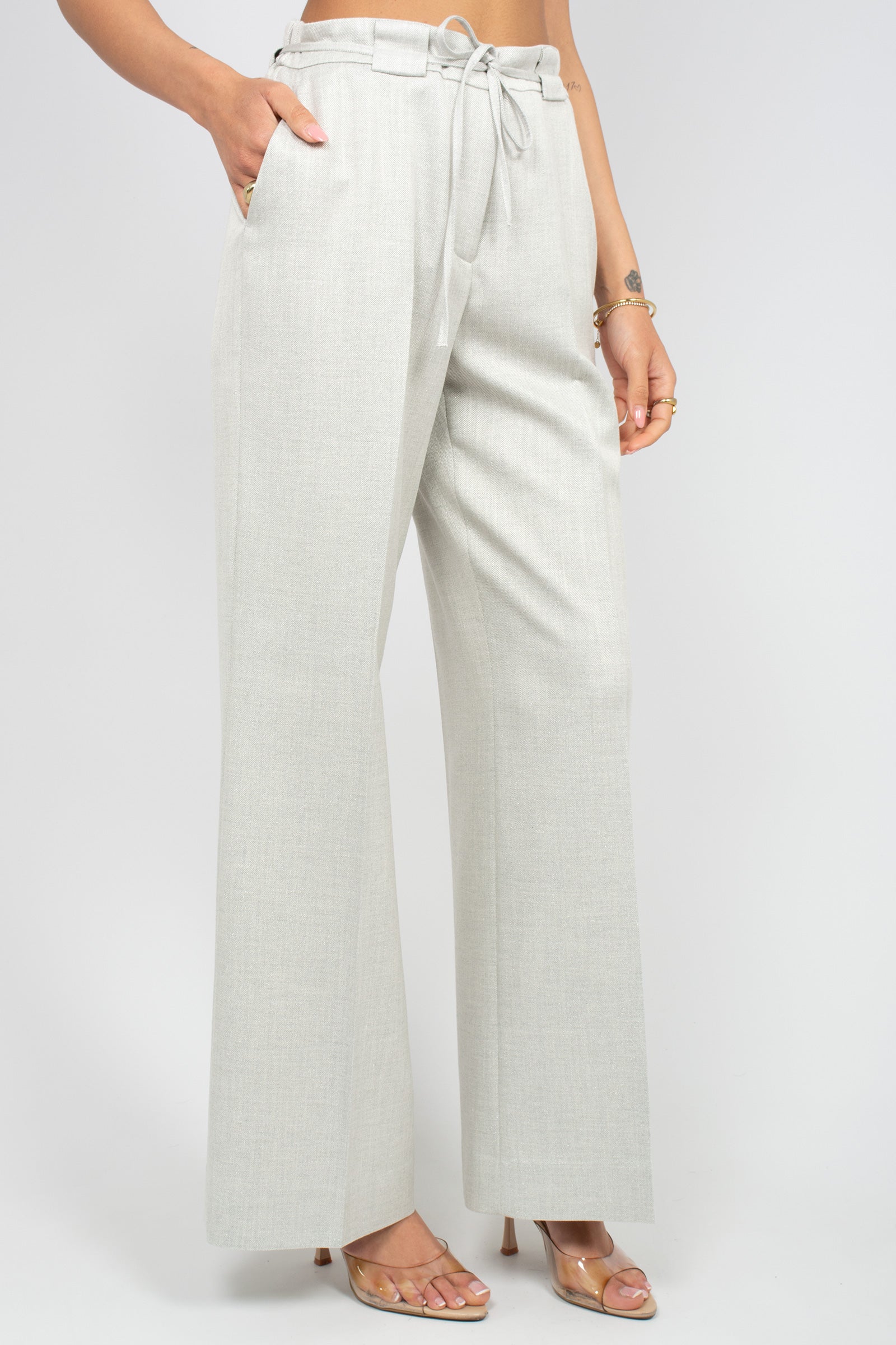 pantalone wide leg in lino E26596P 87 BIANCALANCIA 