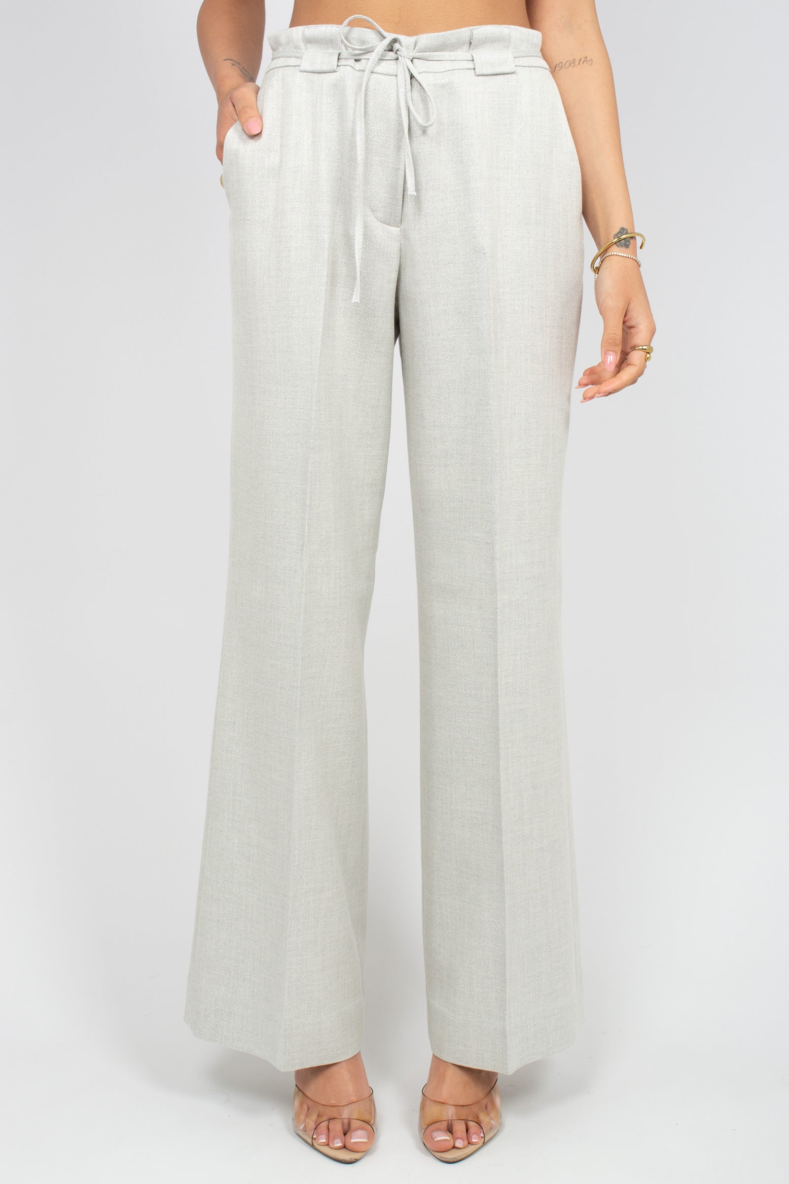 pantalone wide leg in lino E26596P 87 BIANCALANCIA 