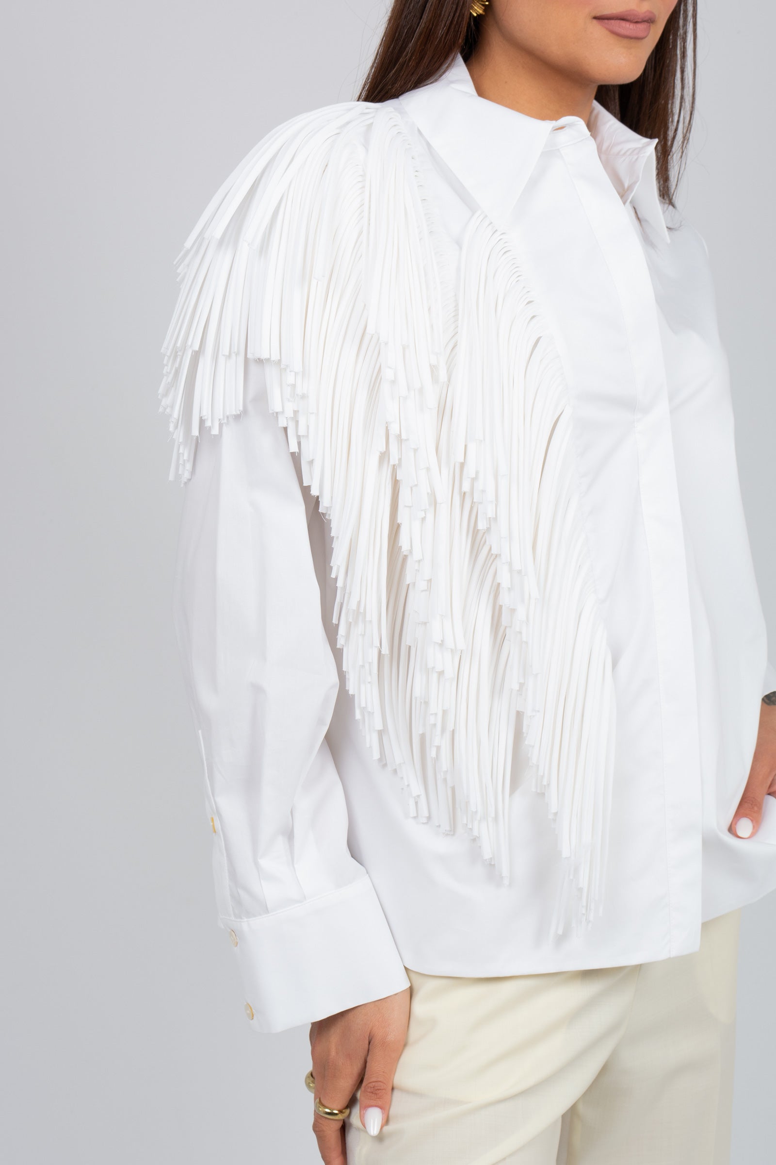 camicia in cotone con frange 'jace' P6SJ02 A01 ERIKA CAVALLINI 