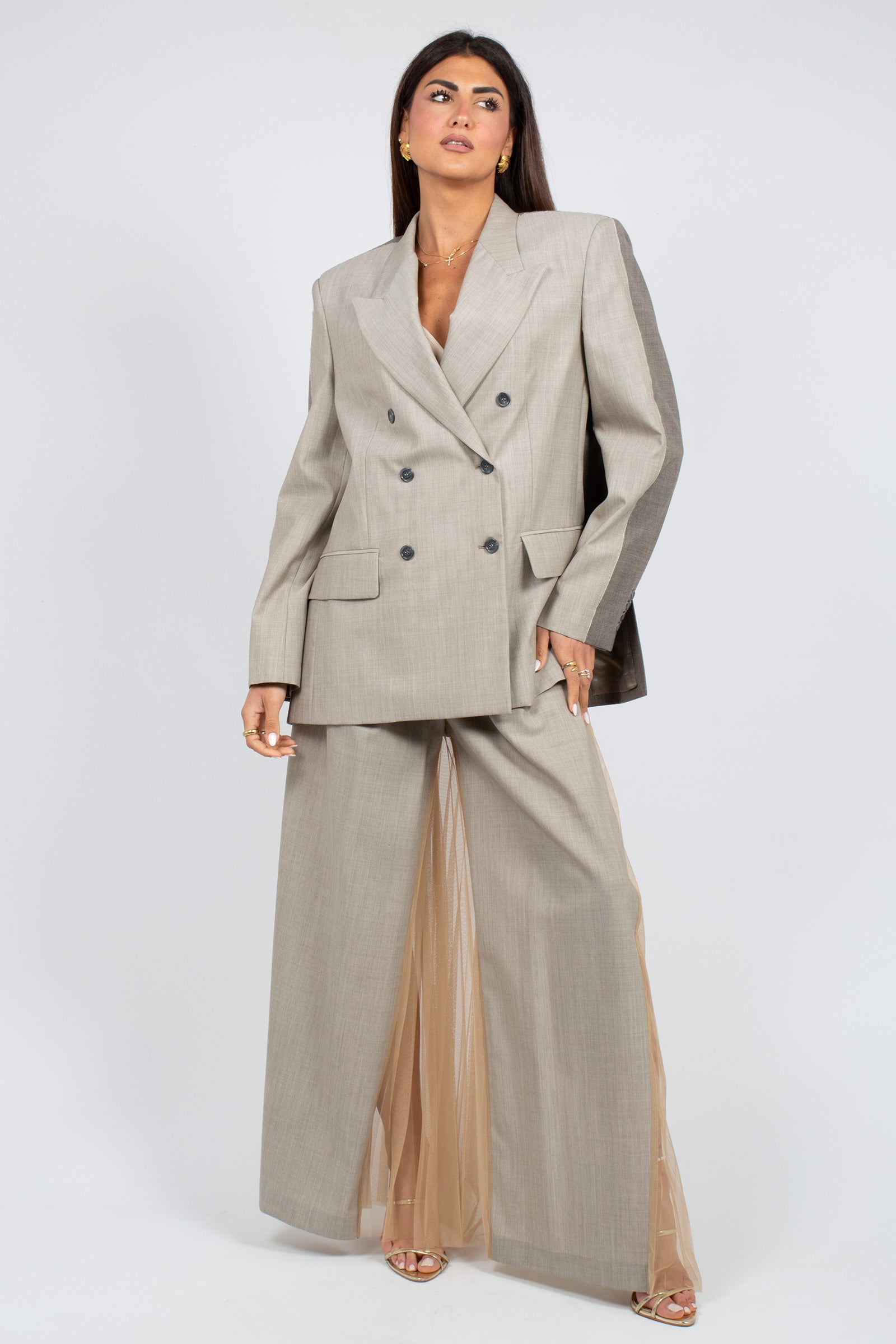 pantalone in fresco lana e tulle plisse 'rick' P6SZ09 W7021 ERIKA CAVALLINI 