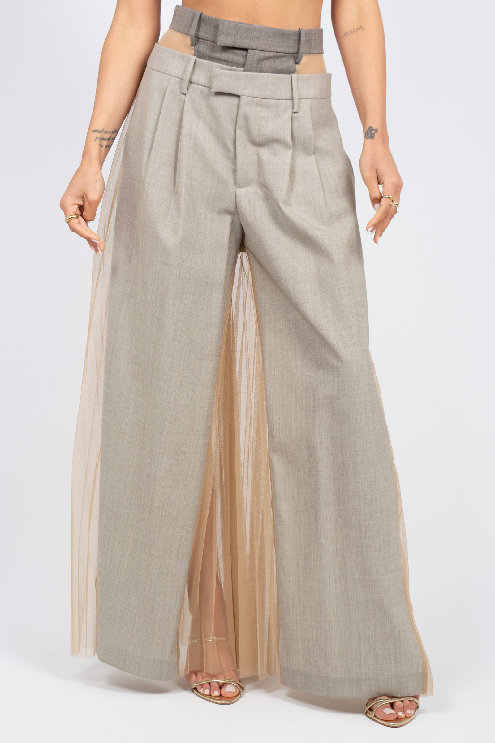 pantalone in fresco lana e tulle plisse 'rick' P6SZ09 W7021 ERIKA CAVALLINI 