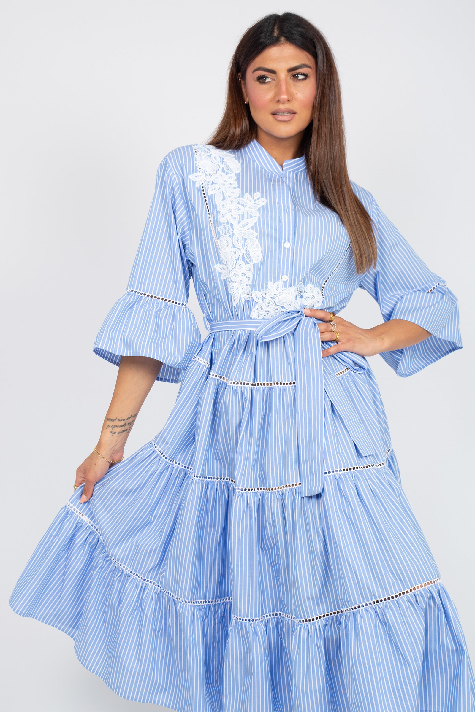 abito in cotone a righe D48EQ064CCET1 07310 ERMANNO - ERMANNO SCERVINO 