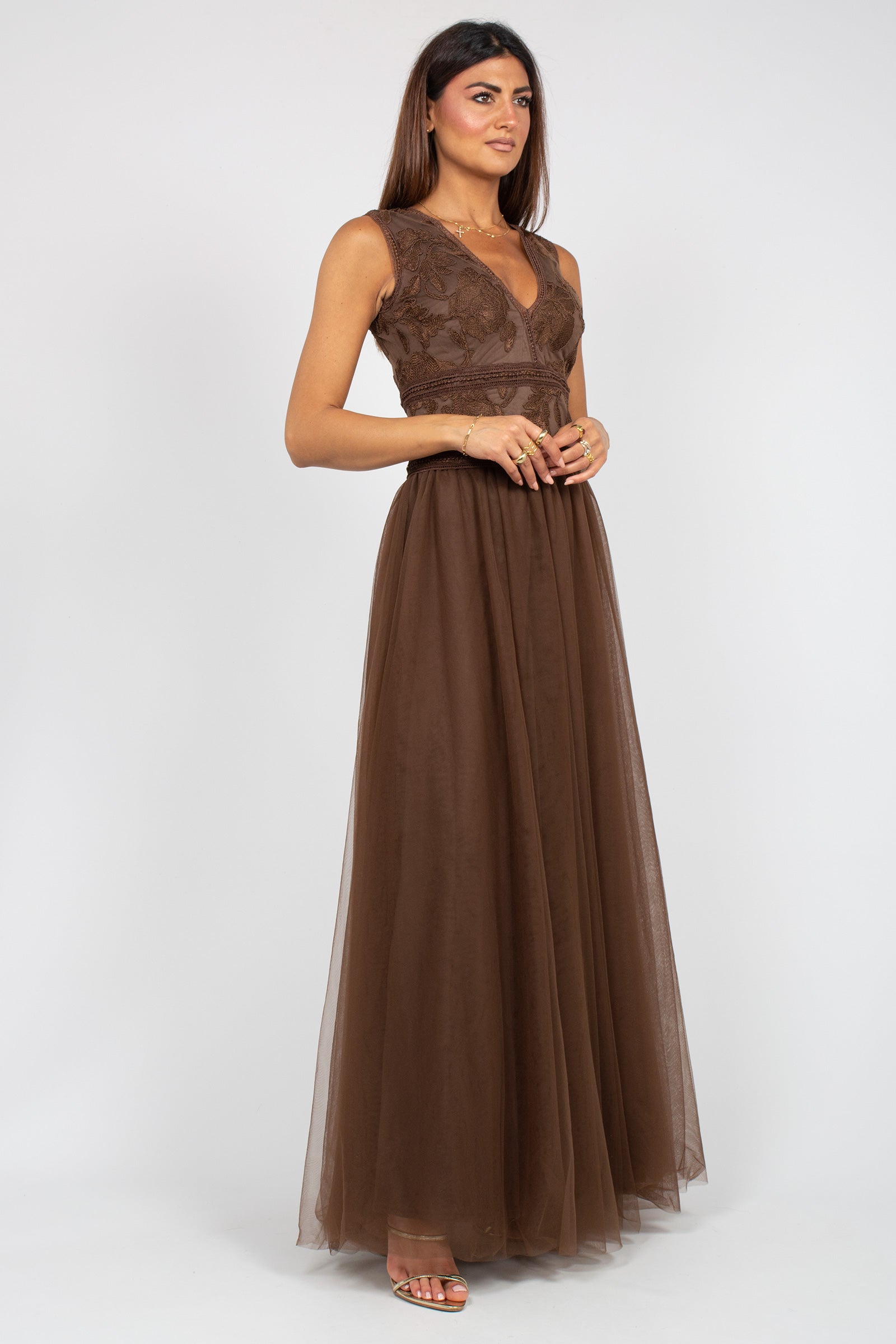 abito lungo in macrame e tulle D48EQ071ER4 00725 ERMANNO - ERMANNO SCERVINO 