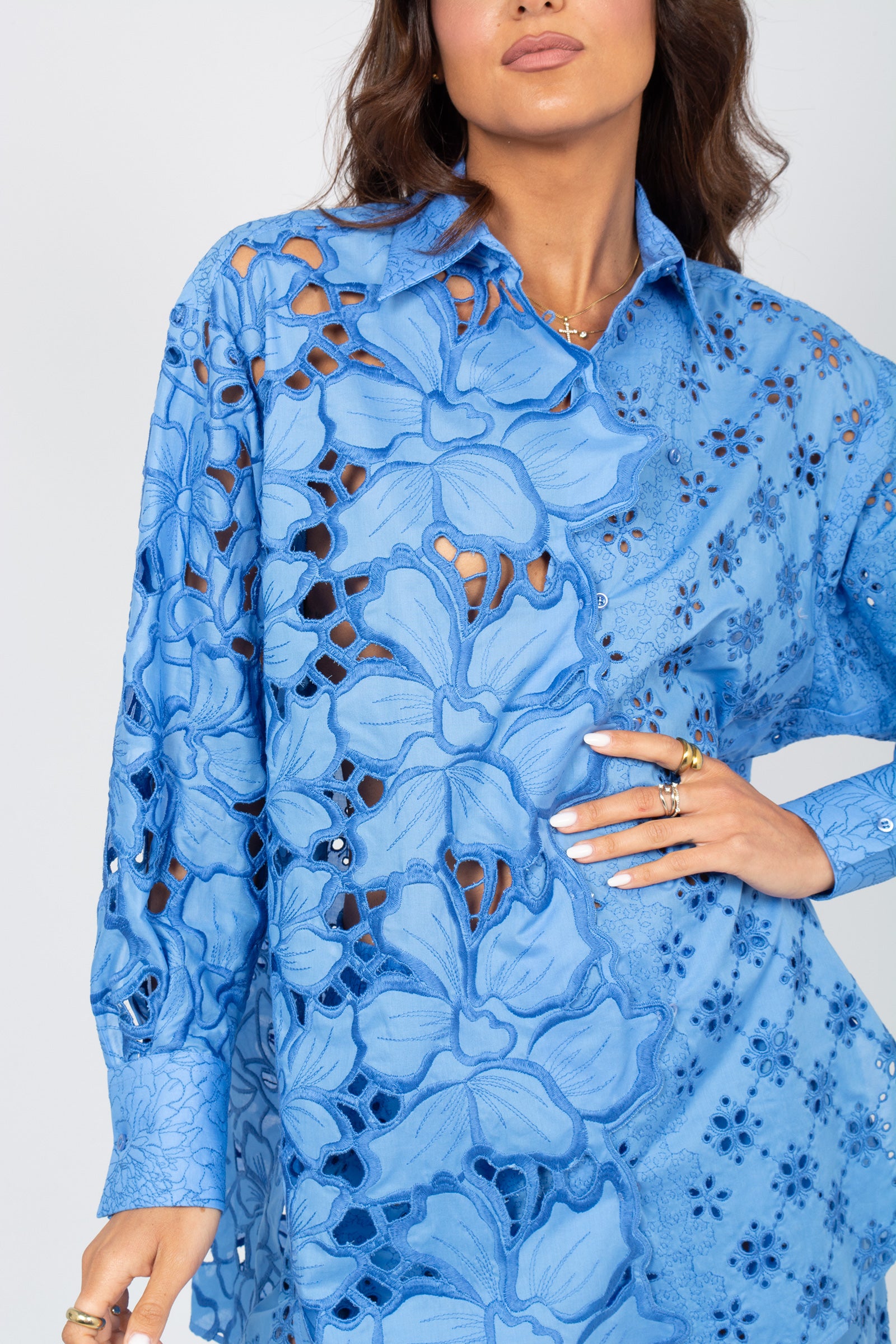 camicia in cotone e macrame D484K605QYD 74037 ERMANNO SCERVINO LIFE 