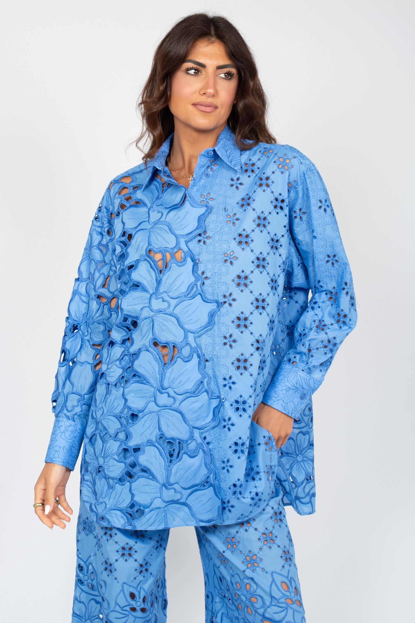 camicia in cotone e macrame D484K605QYD 74037 ERMANNO SCERVINO LIFE 
