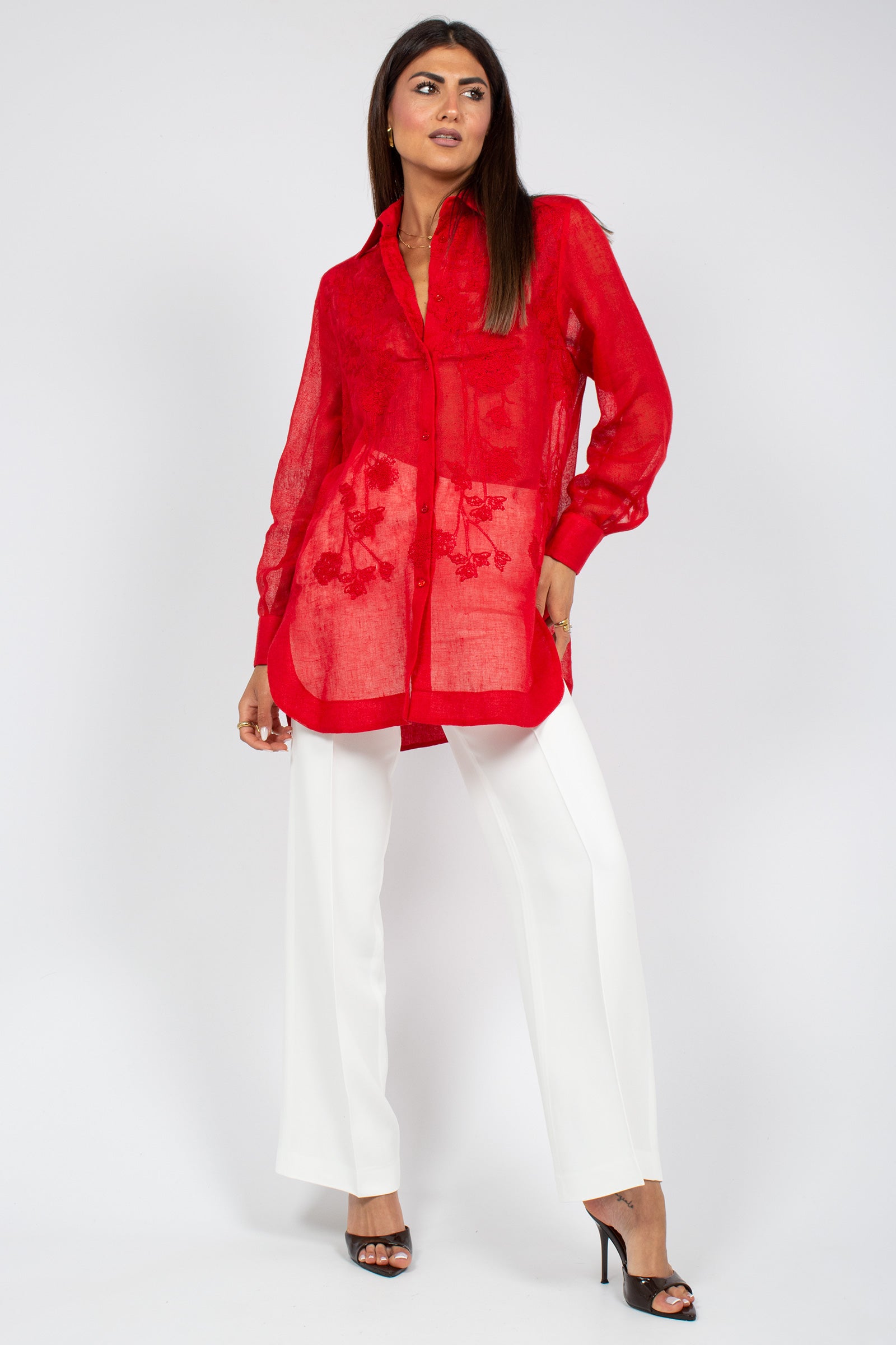 camicia in lino con ricami D484K617KGC 81673 ERMANNO SCERVINO LIFE 