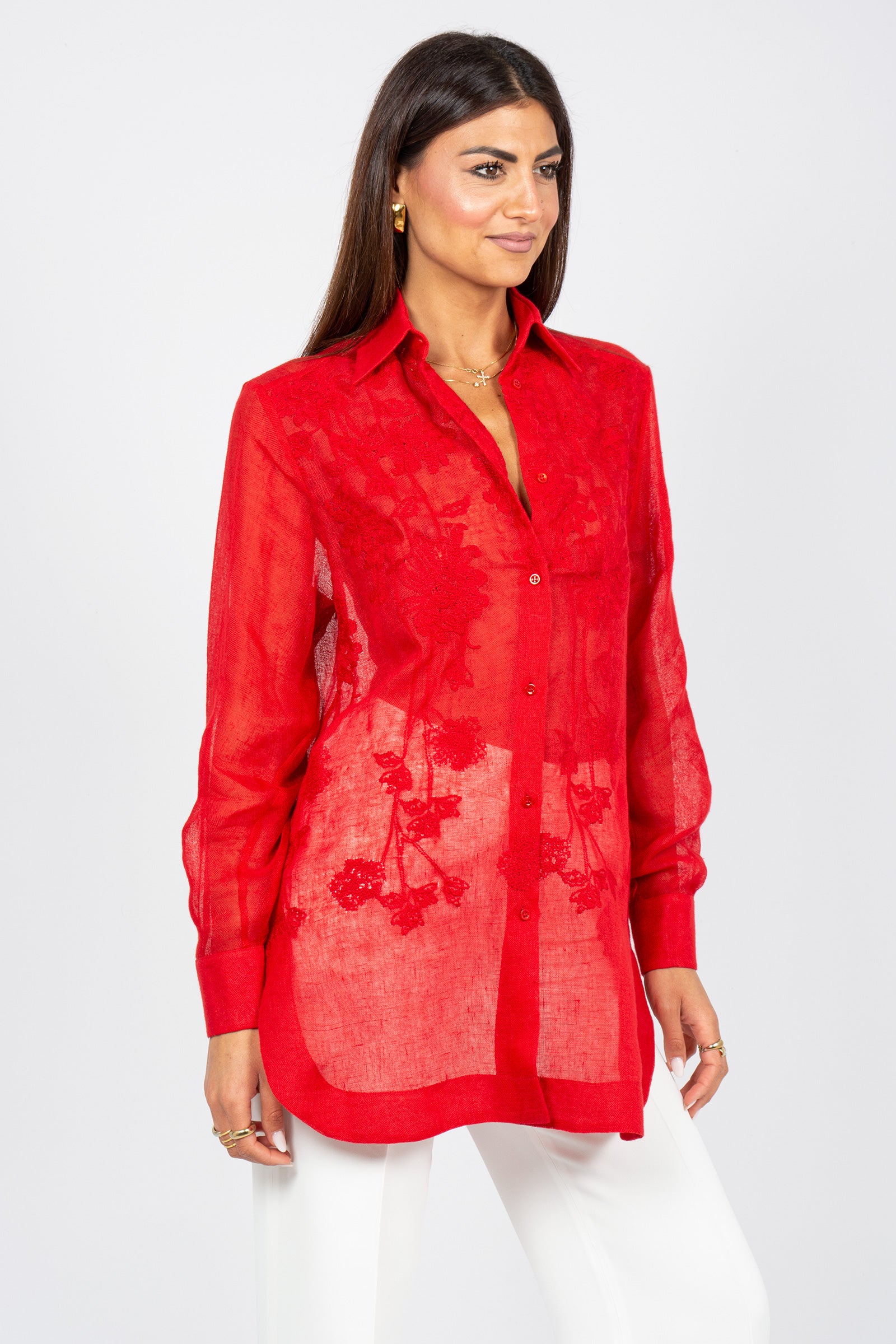 camicia in lino con ricami D484K617KGC 81673 ERMANNO SCERVINO LIFE 