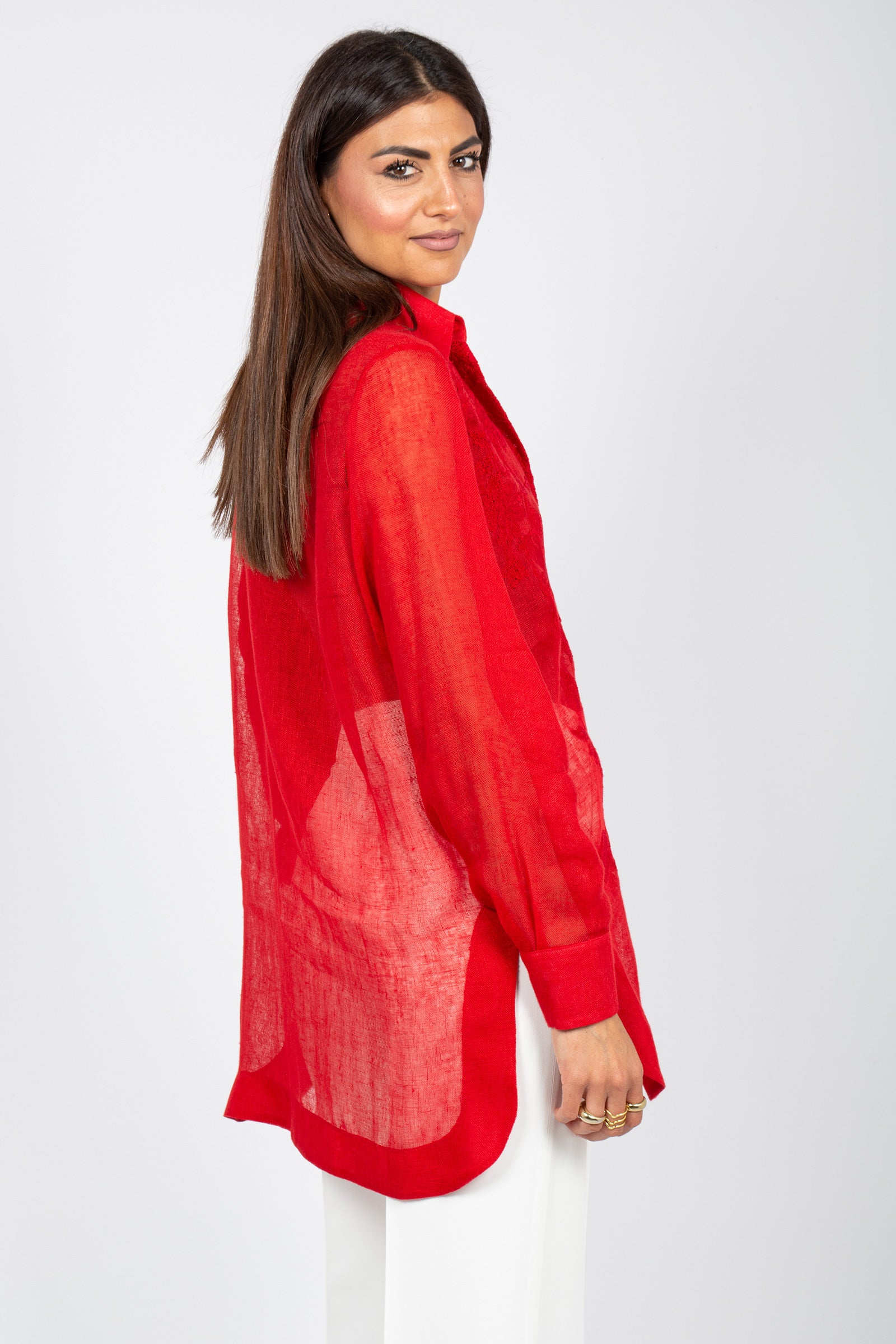 camicia in lino con ricami D484K617KGC 81673 ERMANNO SCERVINO LIFE 