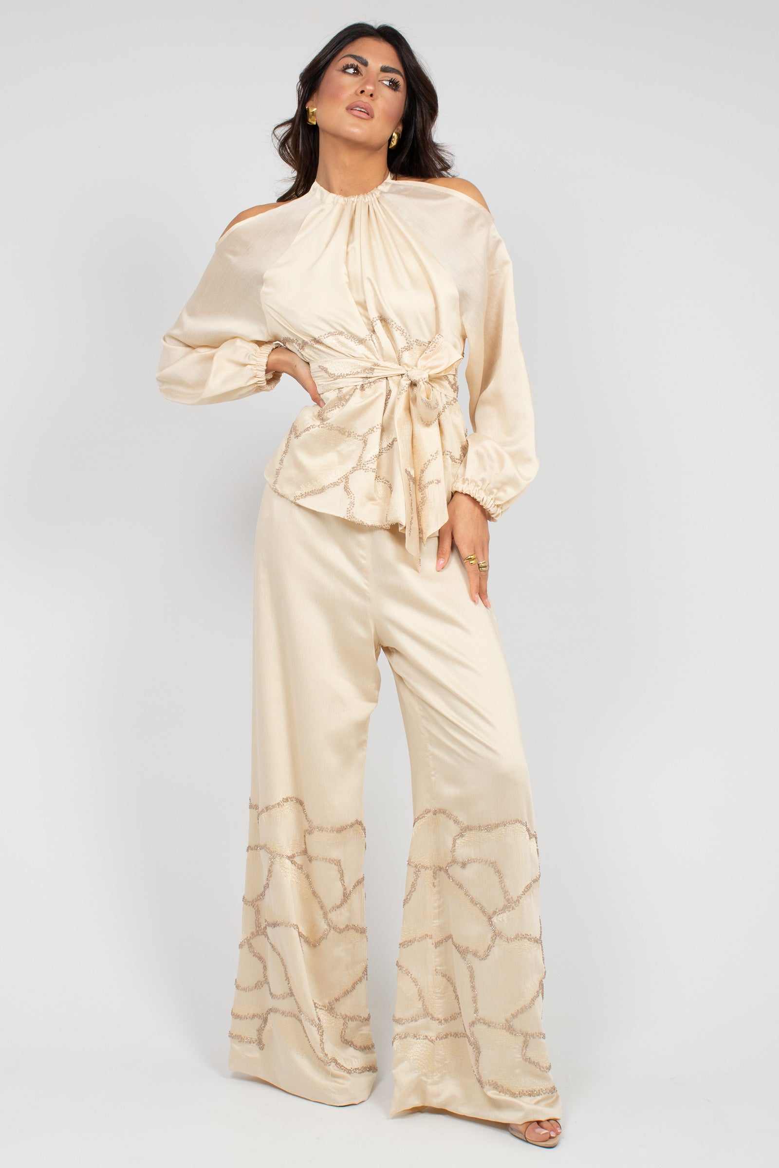 pantalone ampio con ricamo perline VALEN390 1366 HANAMI D'OR 