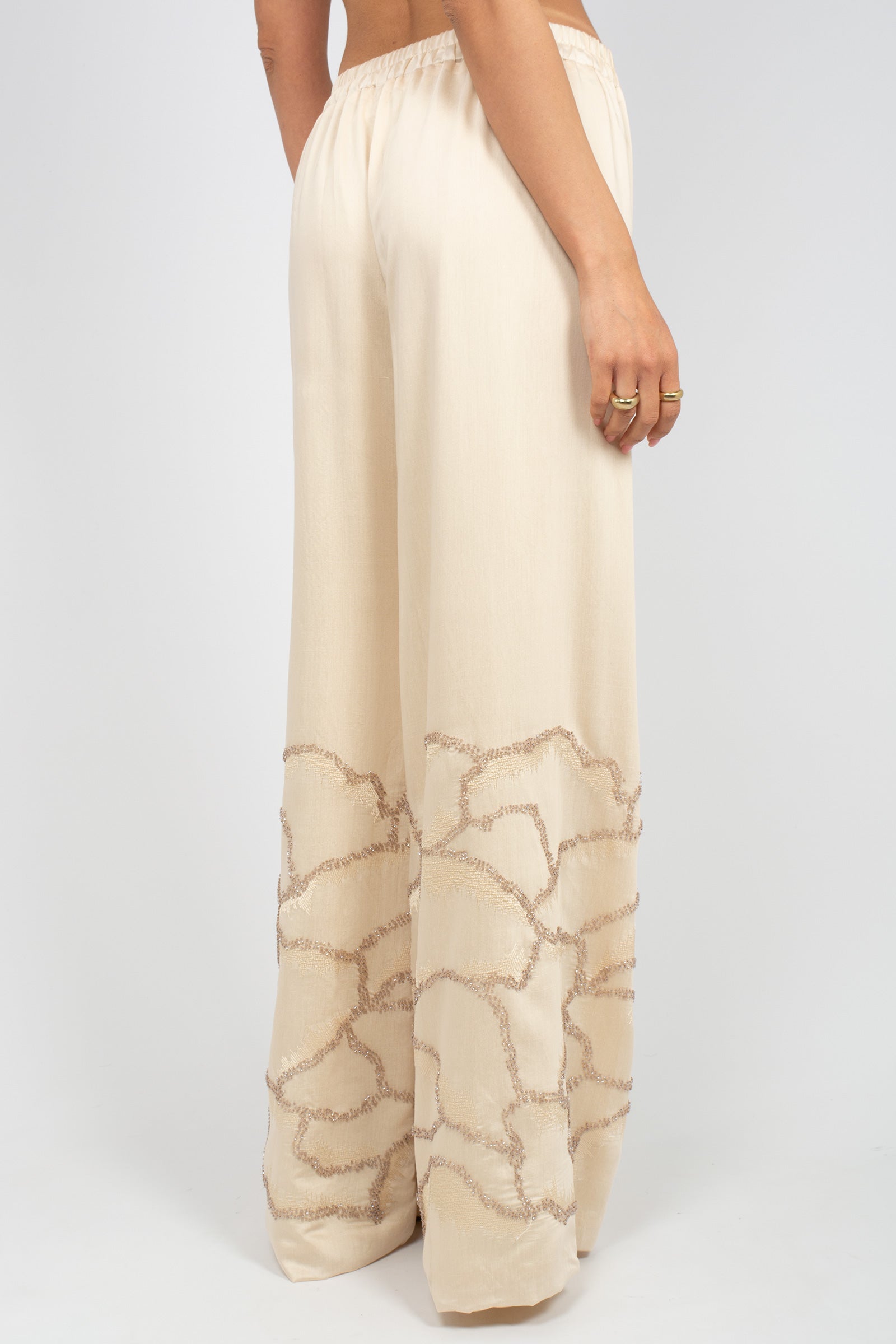 pantalone ampio con ricamo perline VALEN390 1366 HANAMI D'OR 