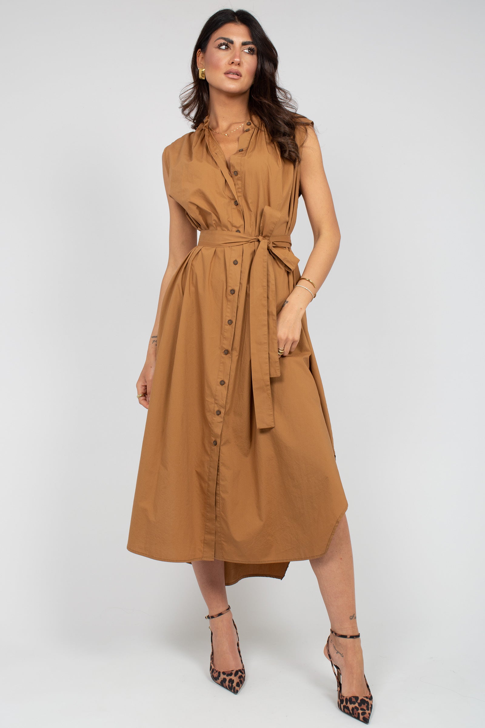 abito lungo in cotone con cintura VENNY307 1352 HANAMI D'OR 