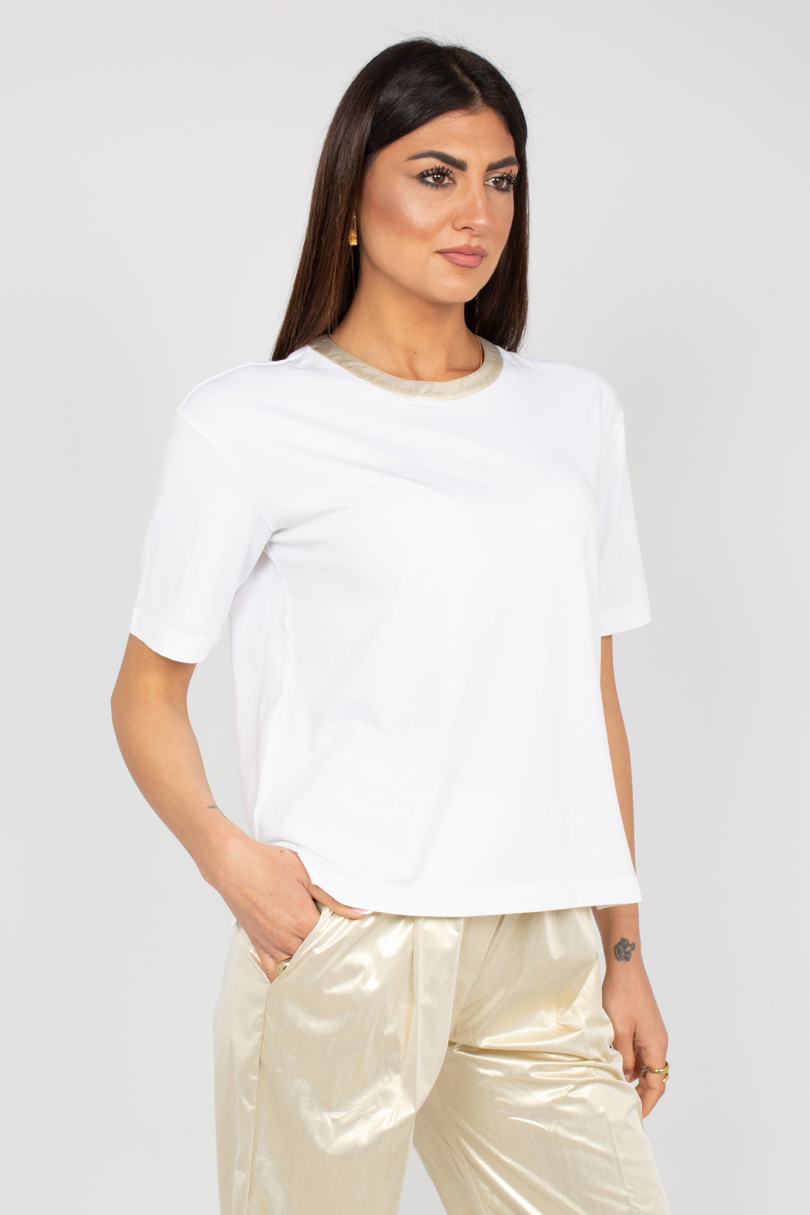 t-shirt con dettaglio in oro 66226 9009 LE TRICOT - Perugia 