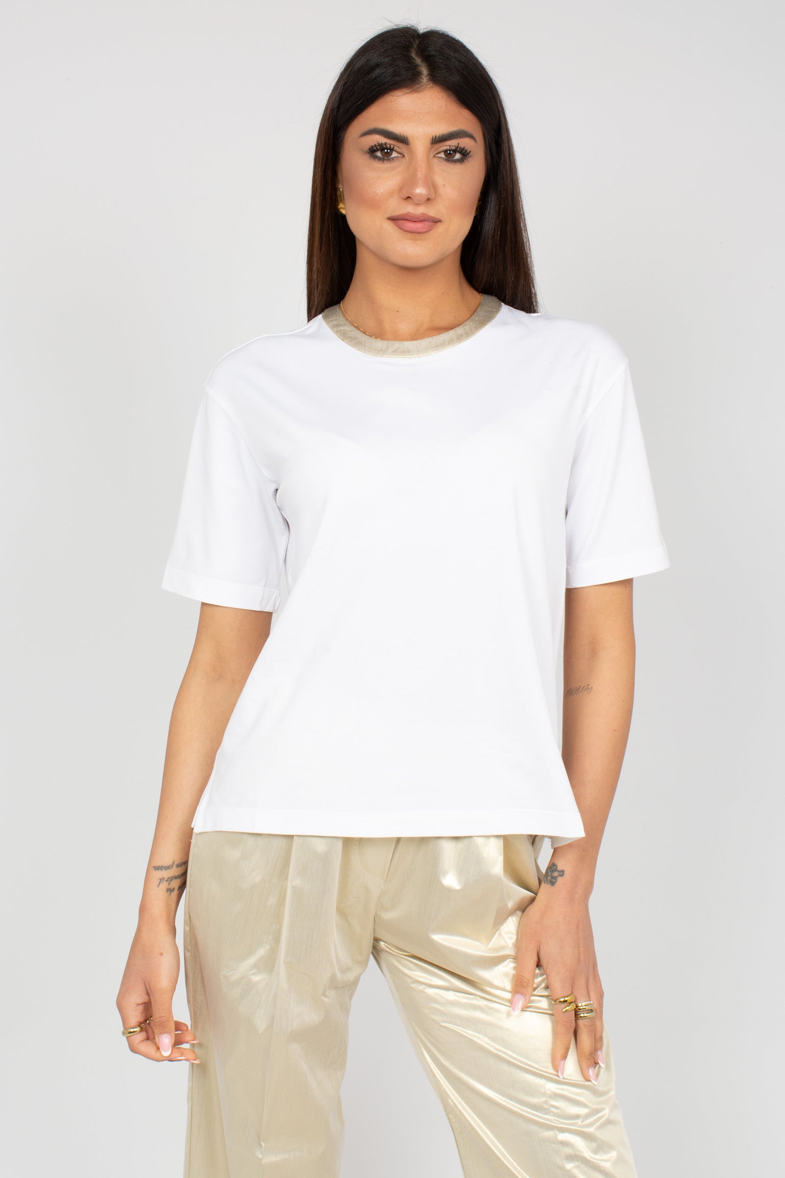 t-shirt con dettaglio in oro 66226 9009 LE TRICOT - Perugia 