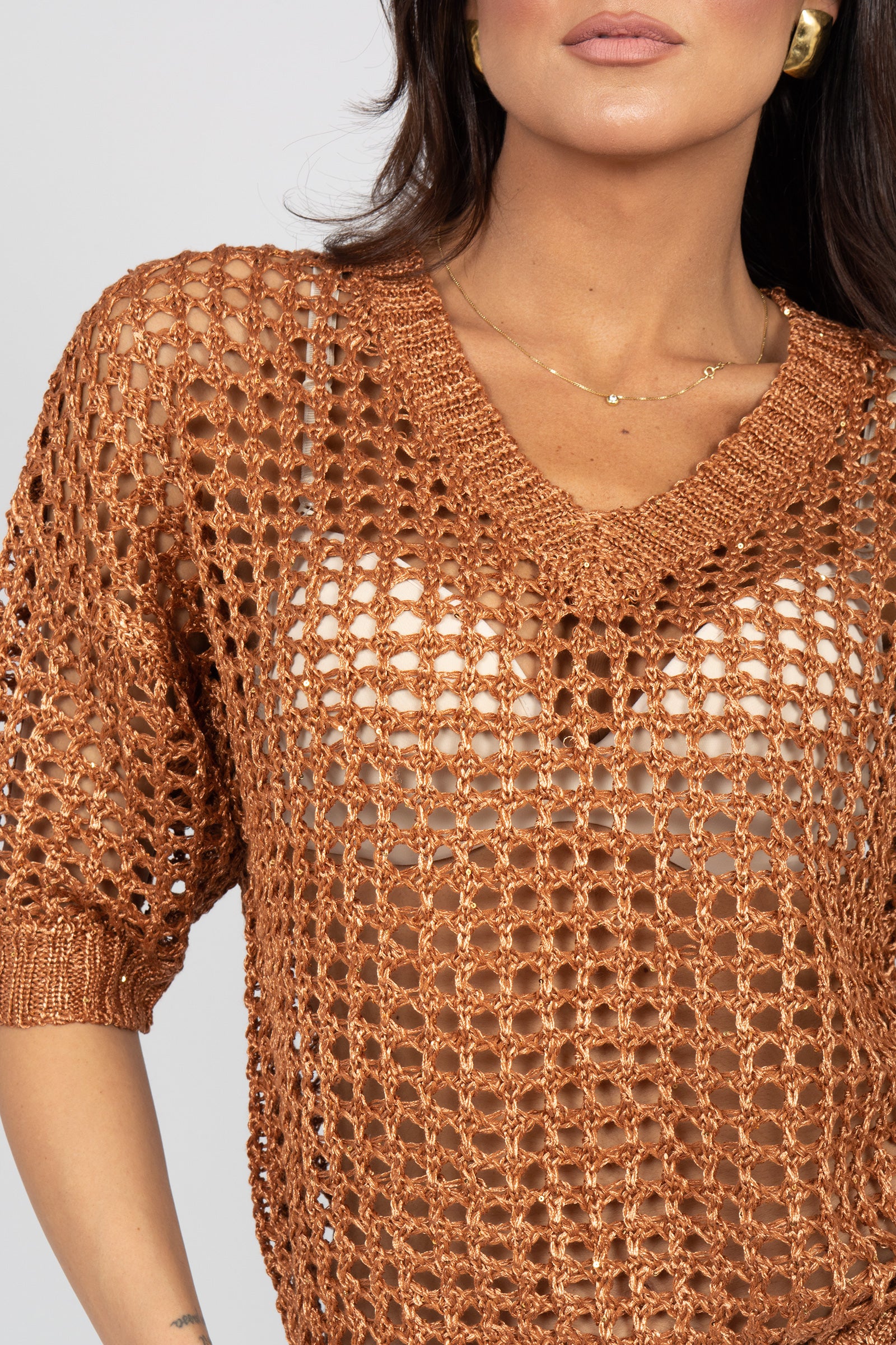 scollo v a rete e pailettes 261M1056 053 MAIDA MILA 