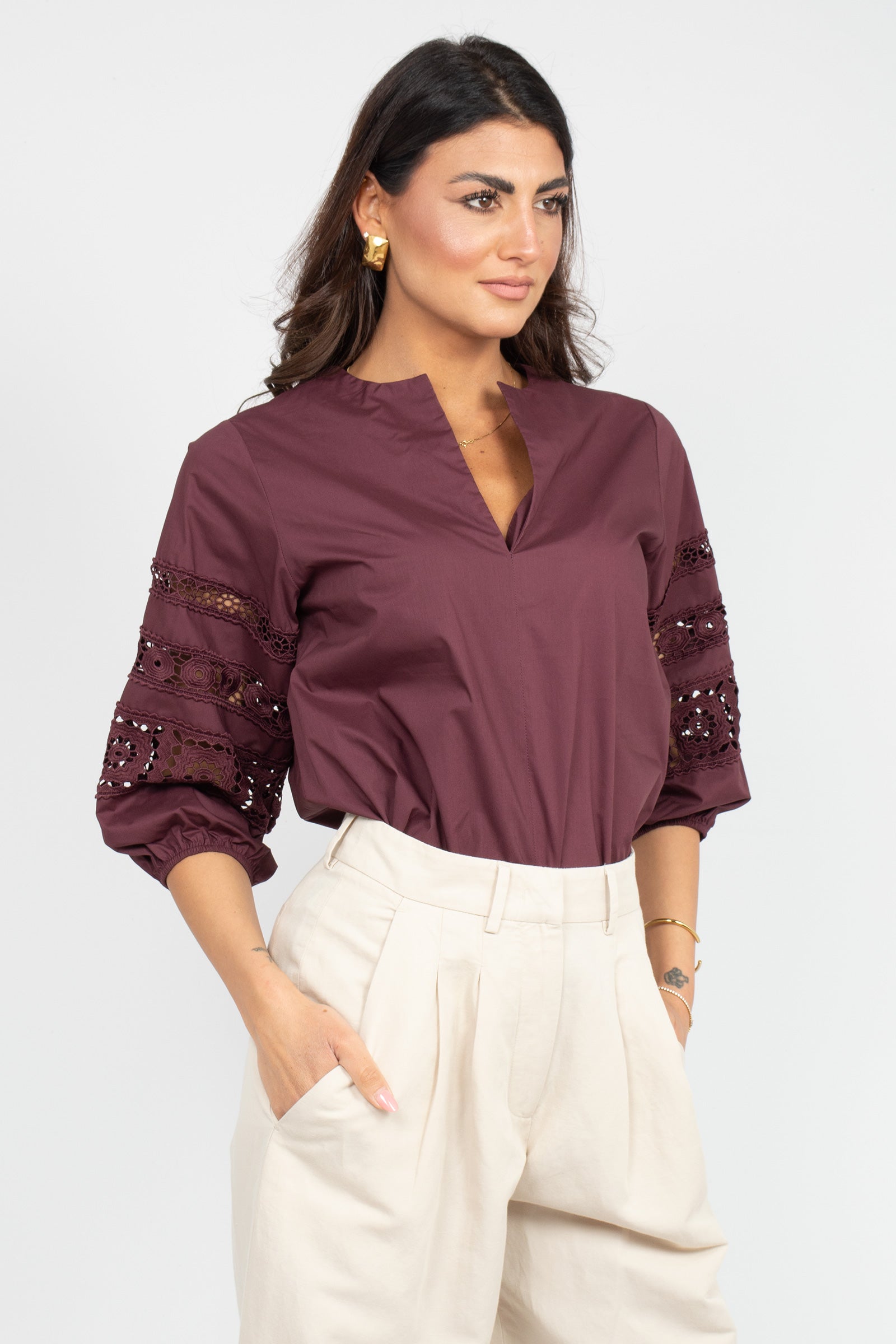 blusa in cotone e pizzo 261M1265 247 MAIDA MILA 