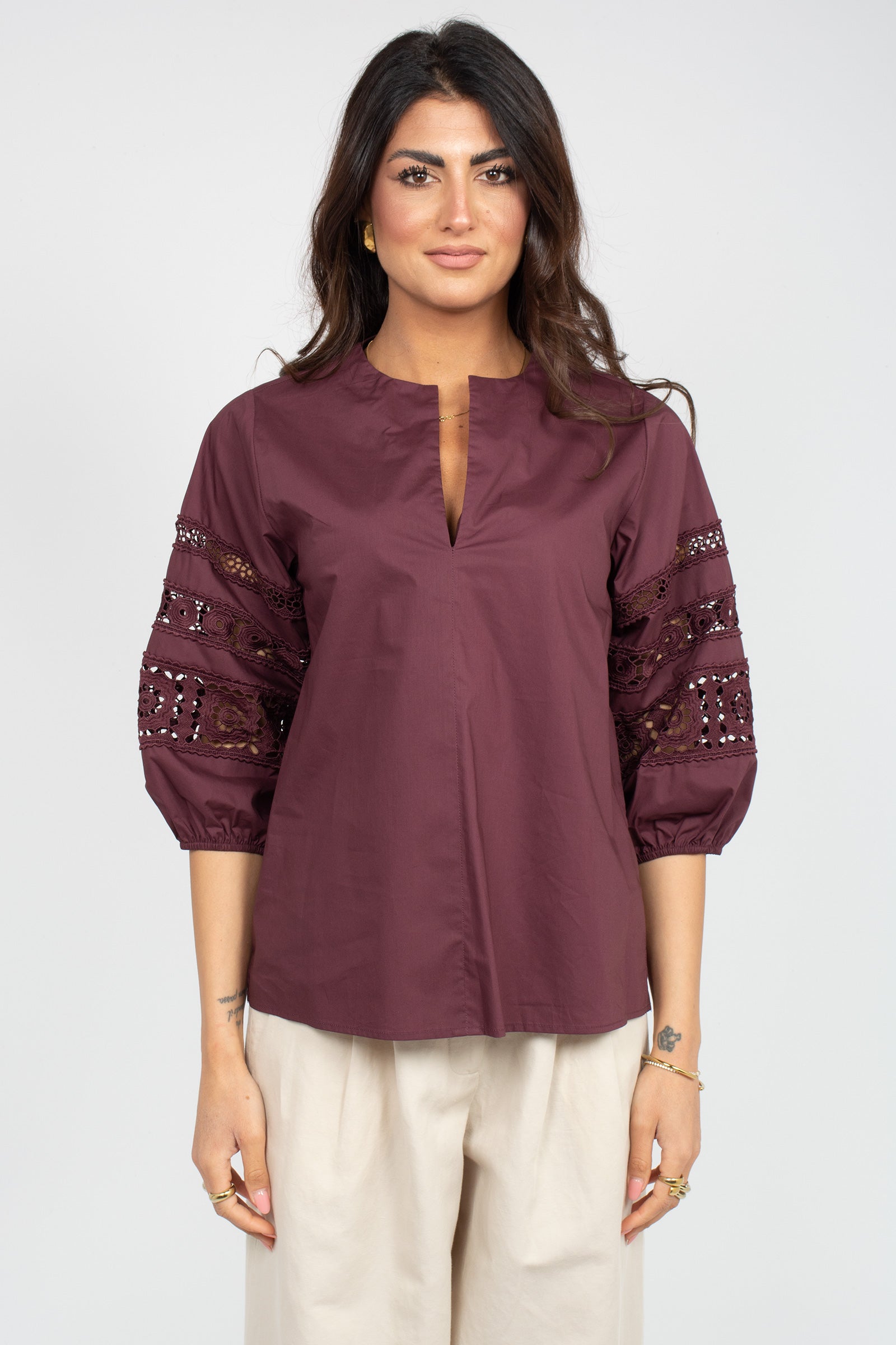 blusa in cotone e pizzo 261M1265 247 MAIDA MILA 