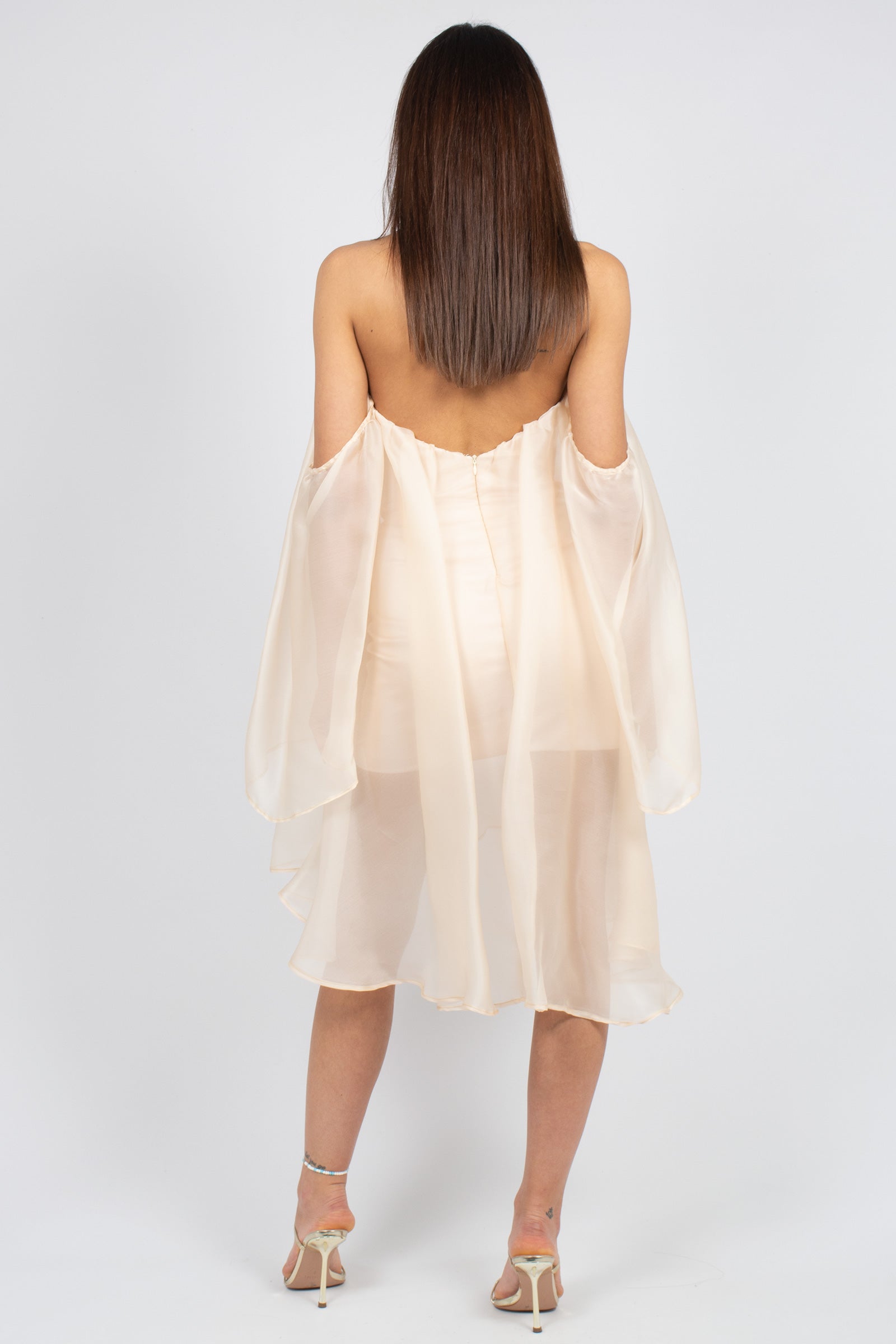 abito corto con balze in organza MS2603 POWDER MIRIAM STELLA 