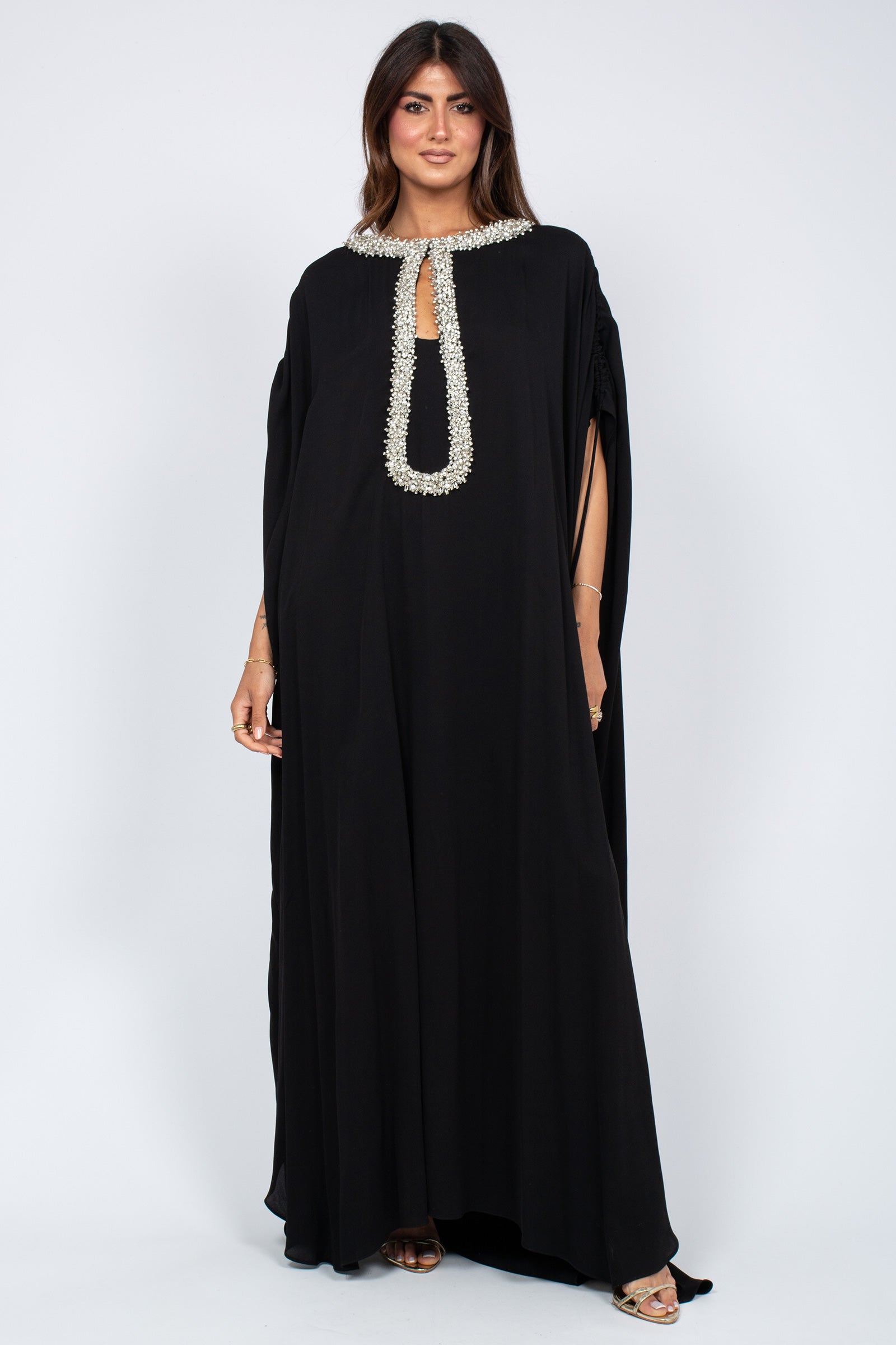 kaftano con ricamo sul collo MS2615 BLK MIRIAM STELLA 