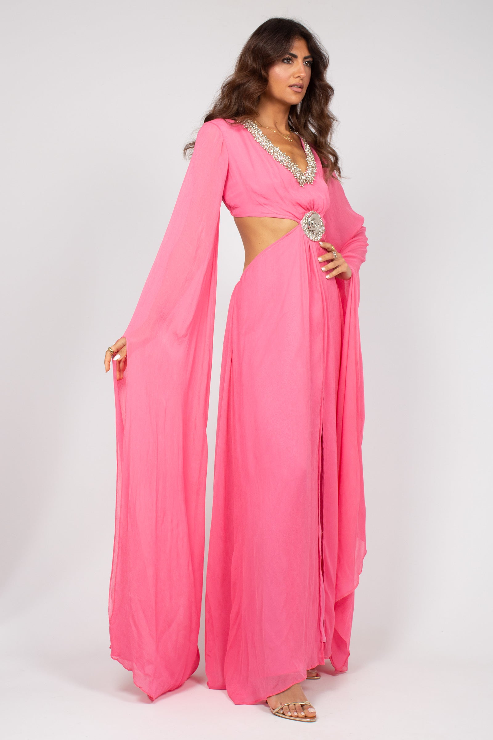 abito cut out con ricami MS2620 PINK MIRIAM STELLA 