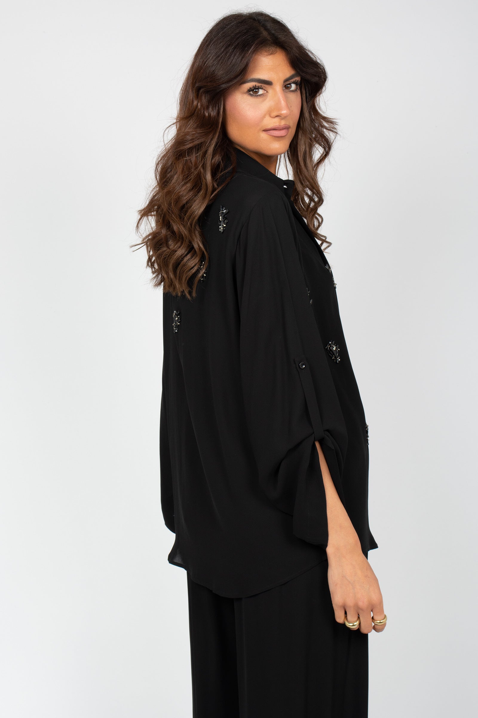 camicia con ricami coralli MS2651 BLACK MIRIAM STELLA 