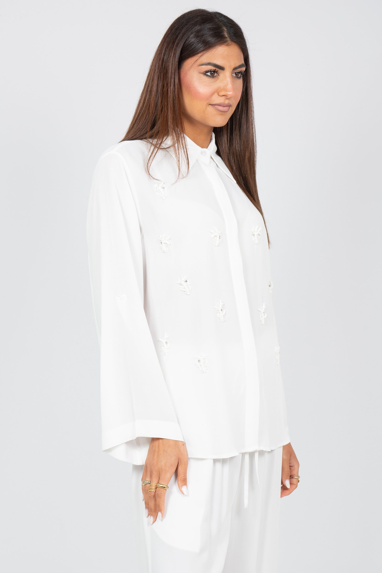 camicia con ricami coralli MS2651 WHITE MIRIAM STELLA 