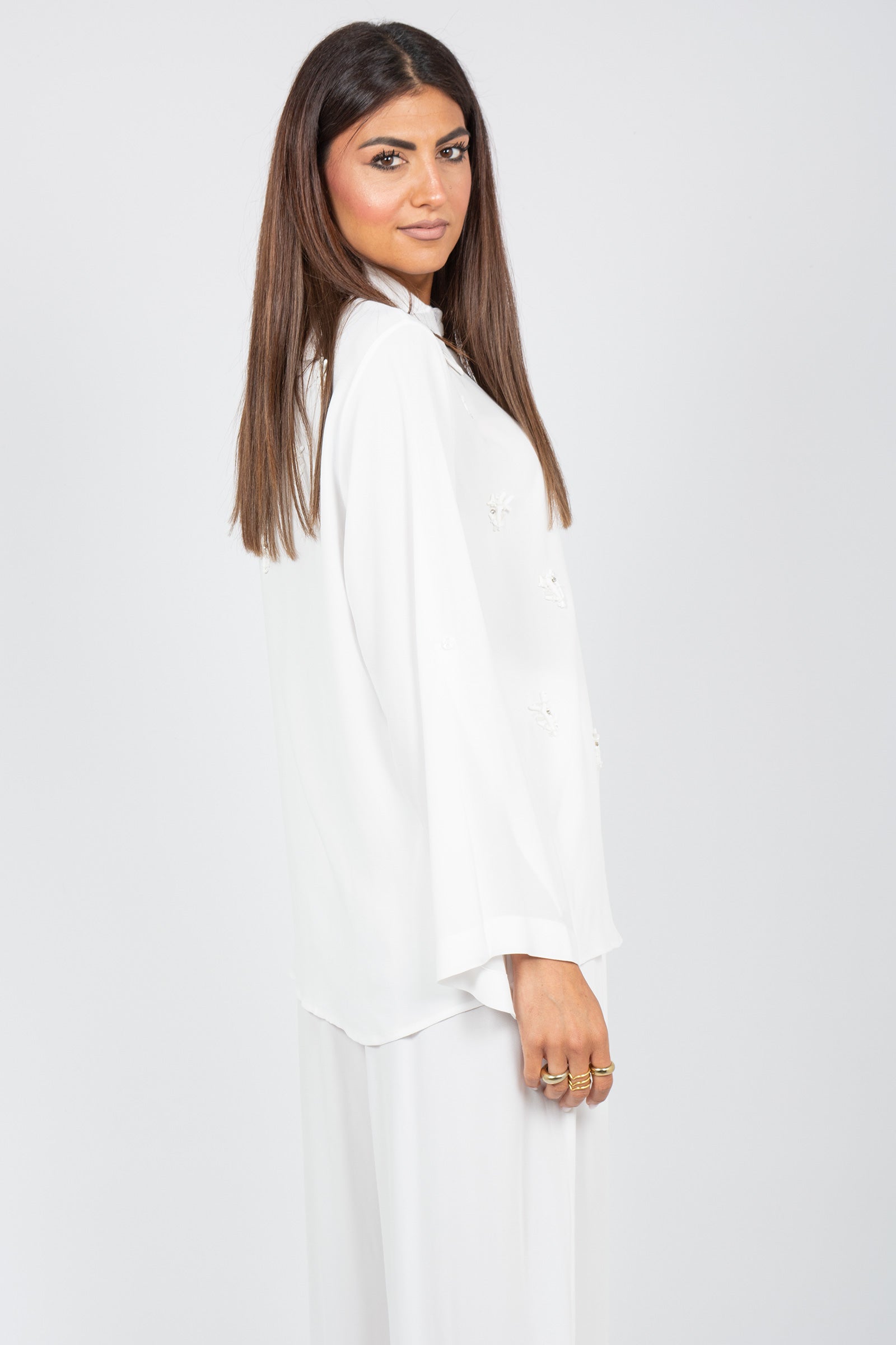 camicia con ricami coralli MS2651 WHITE MIRIAM STELLA 