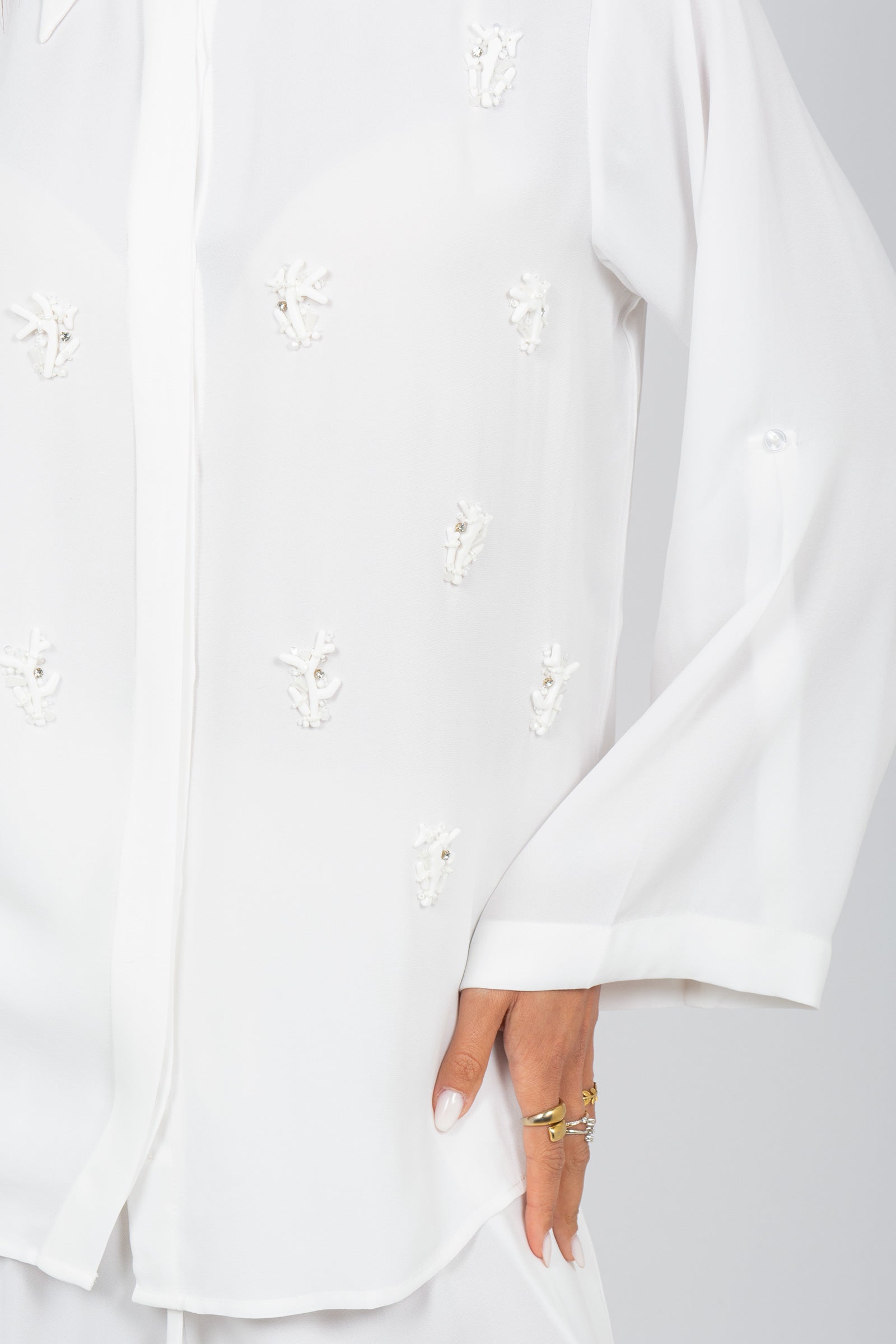 camicia con ricami coralli MS2651 WHITE MIRIAM STELLA 