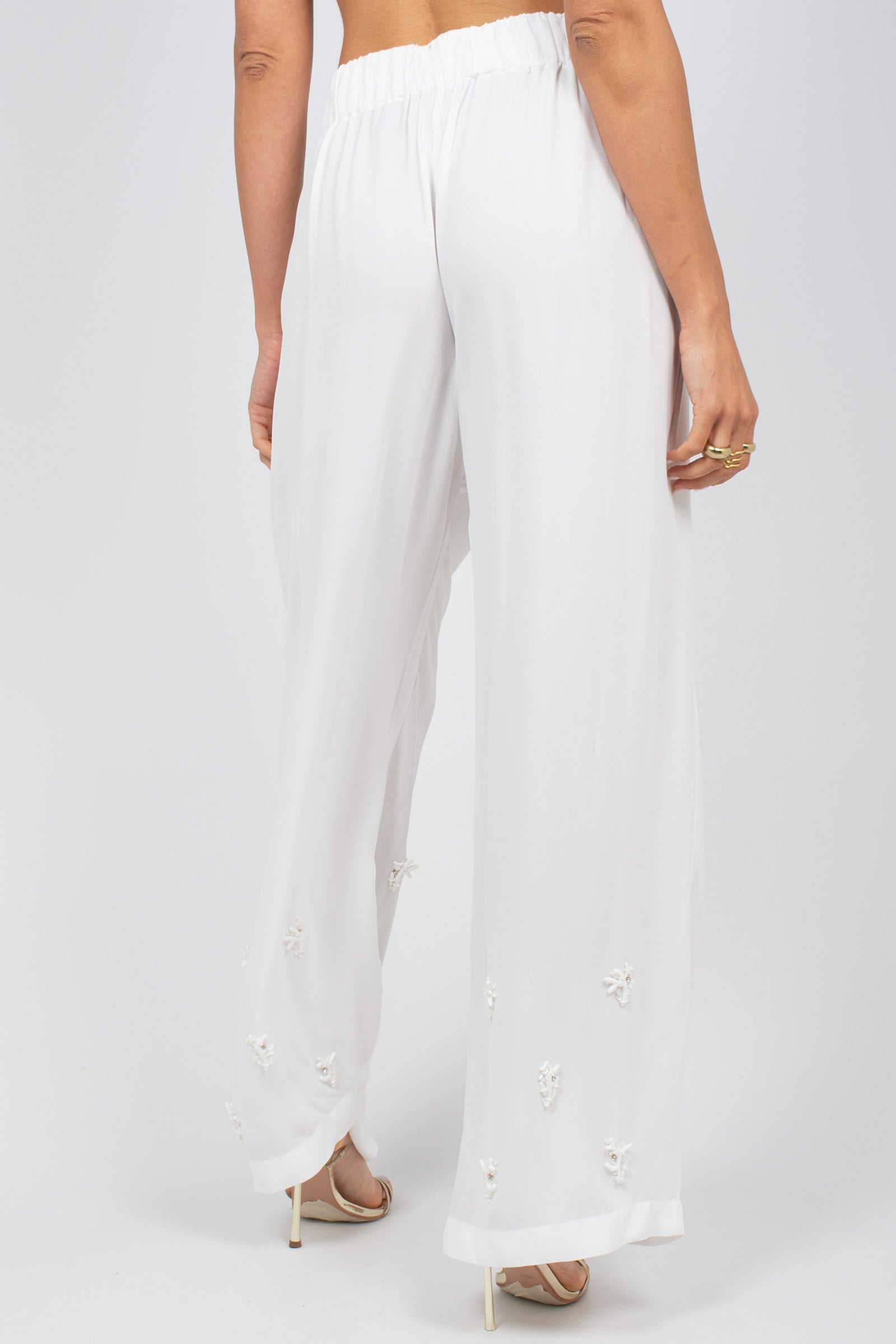 pantalone con ricamo coralli MS2652 WHITE MIRIAM STELLA 