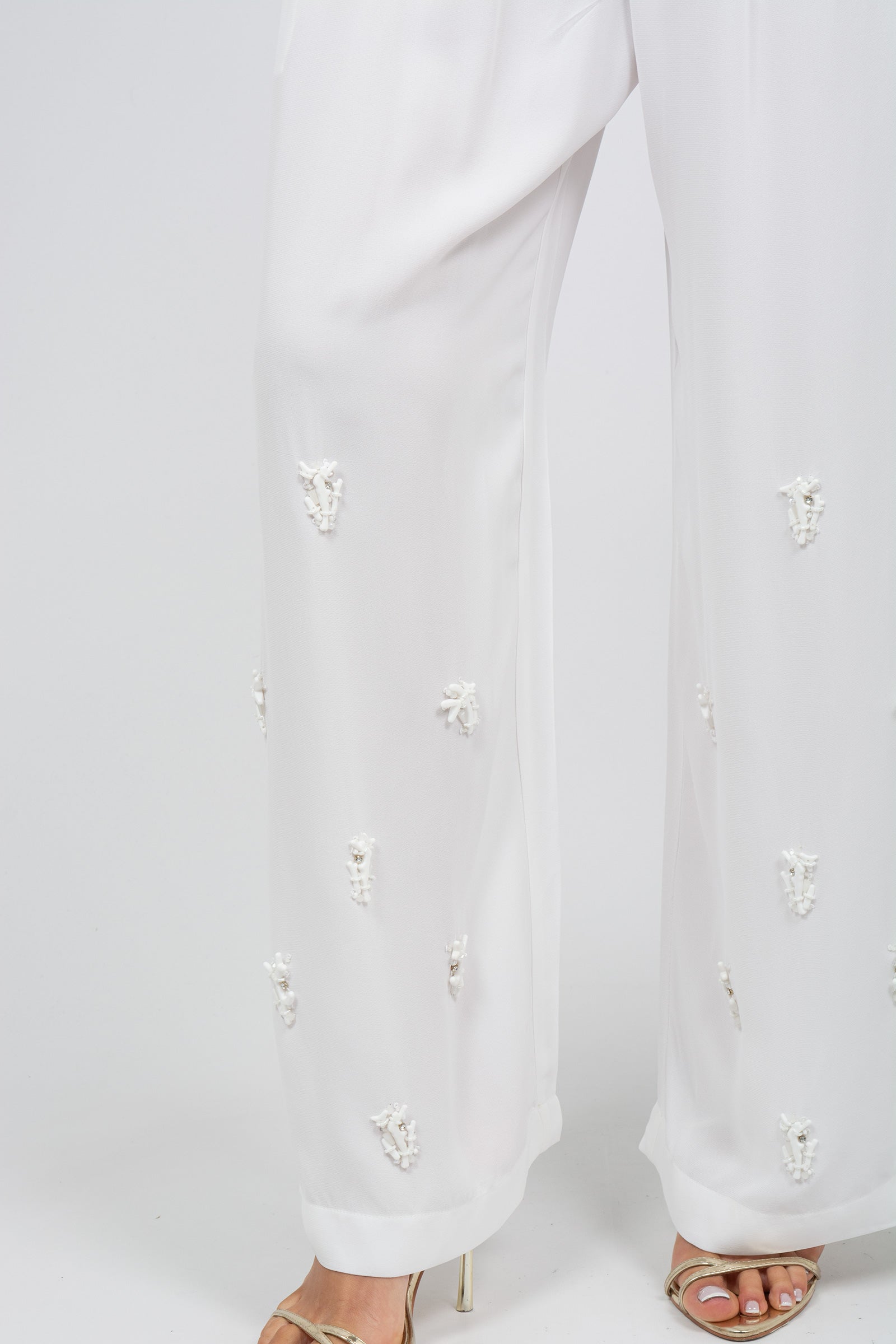 pantalone con ricamo coralli MS2652 WHITE MIRIAM STELLA 