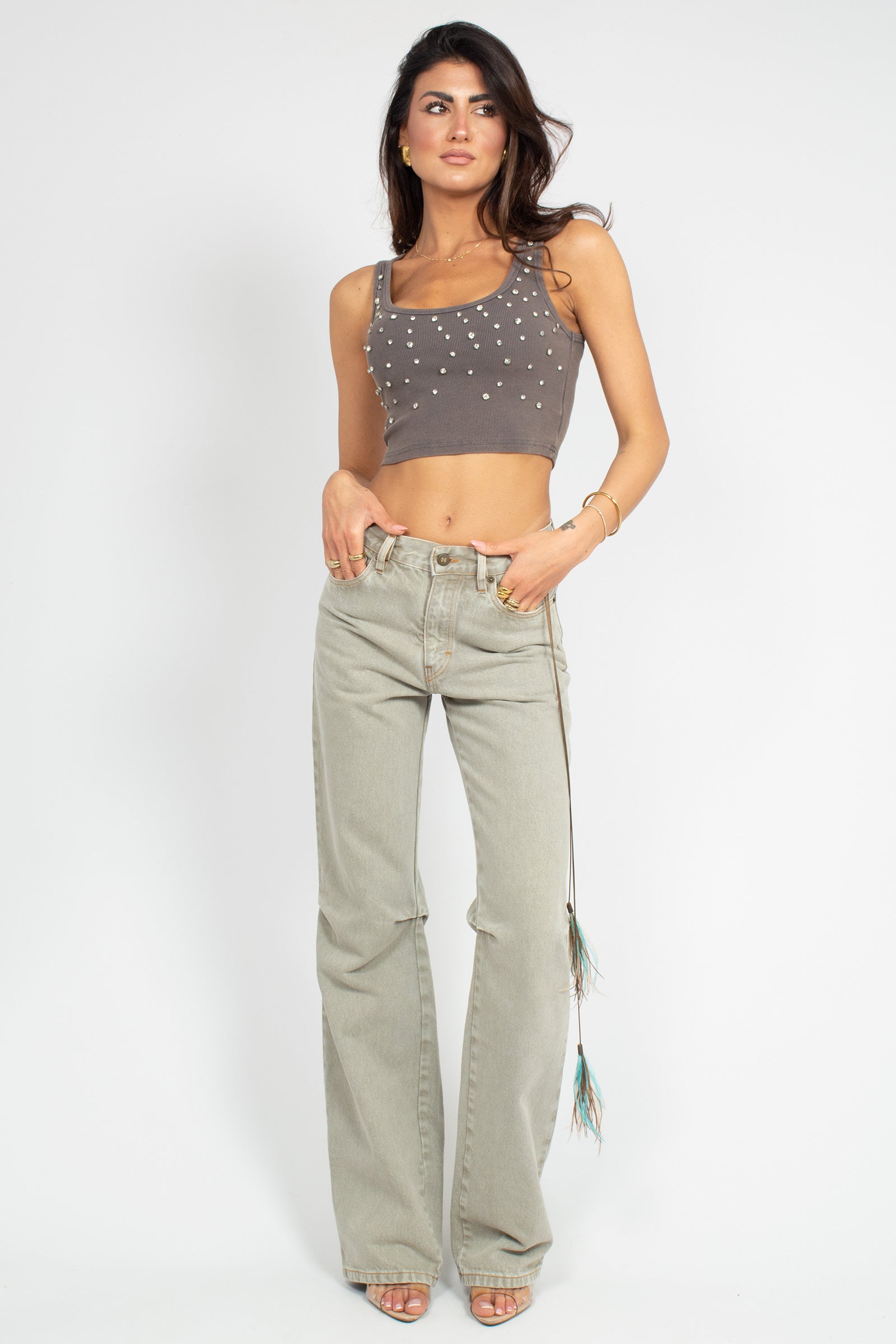 top a costine con strass 0426142 GRIGIO NOEL MAGGINI 