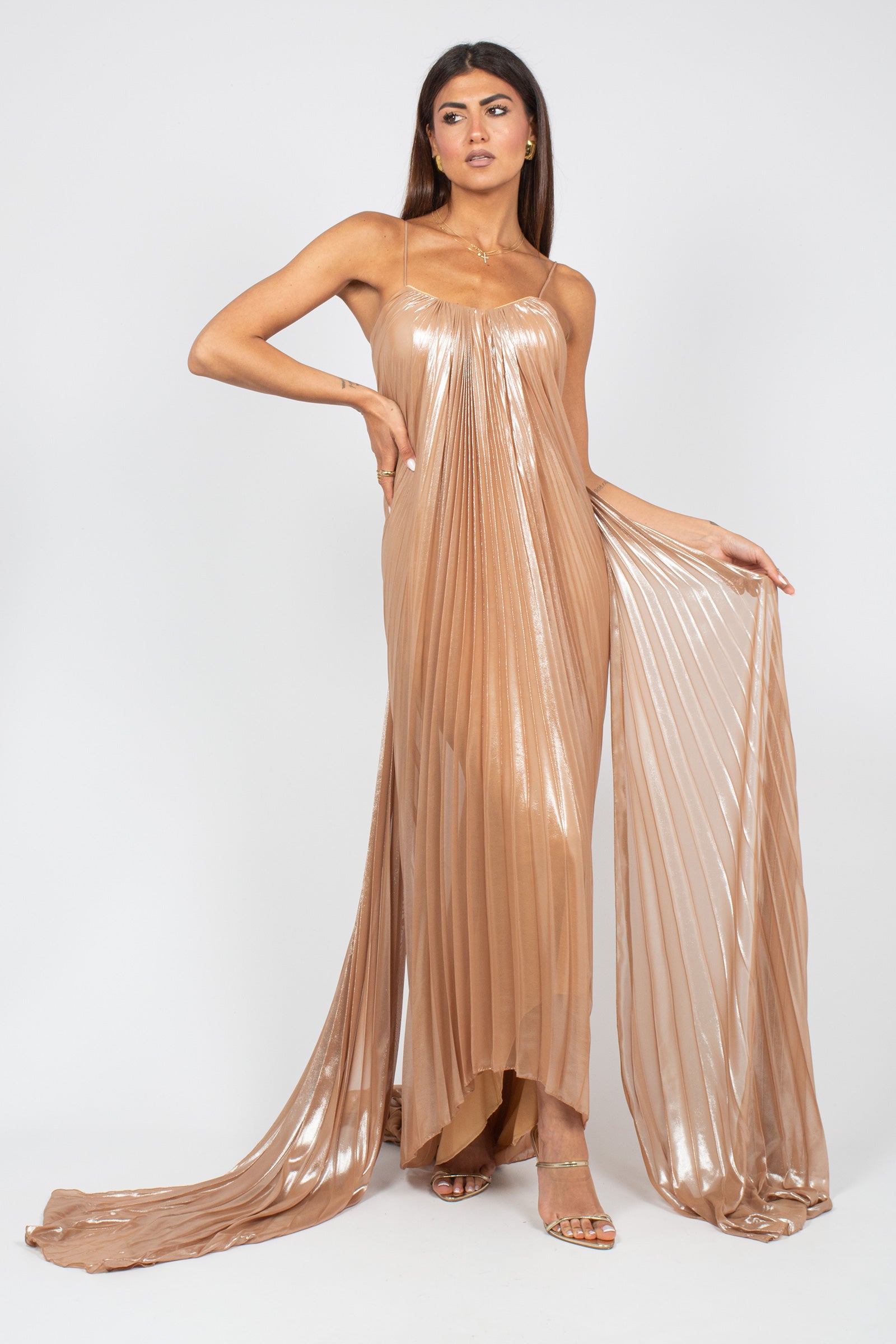 abito lungo plisse metal 22615 BEIGE OLISHA 