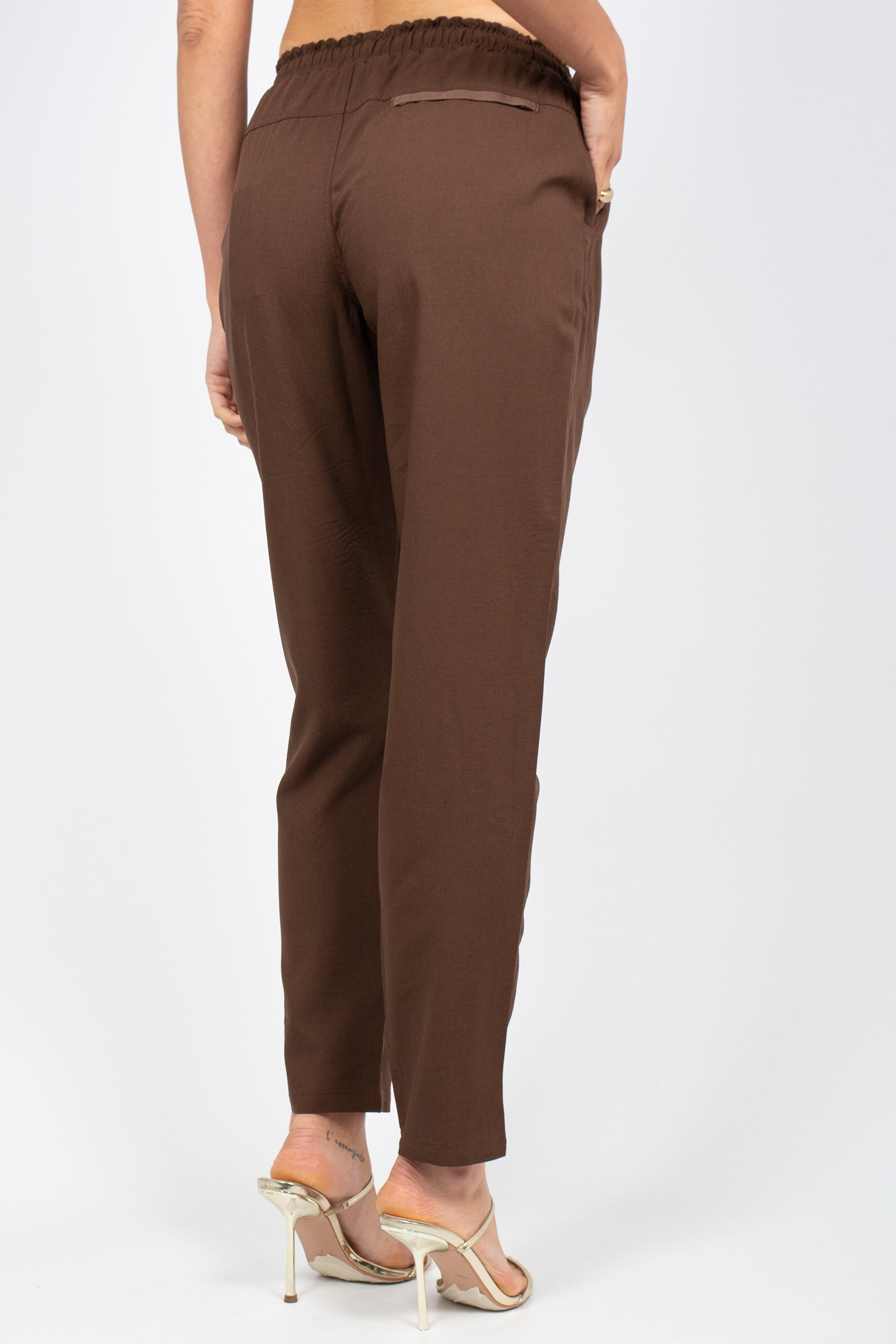 pantalone in lino lavata P11408LINOLAVATO MARRONE SANGERMANO 
