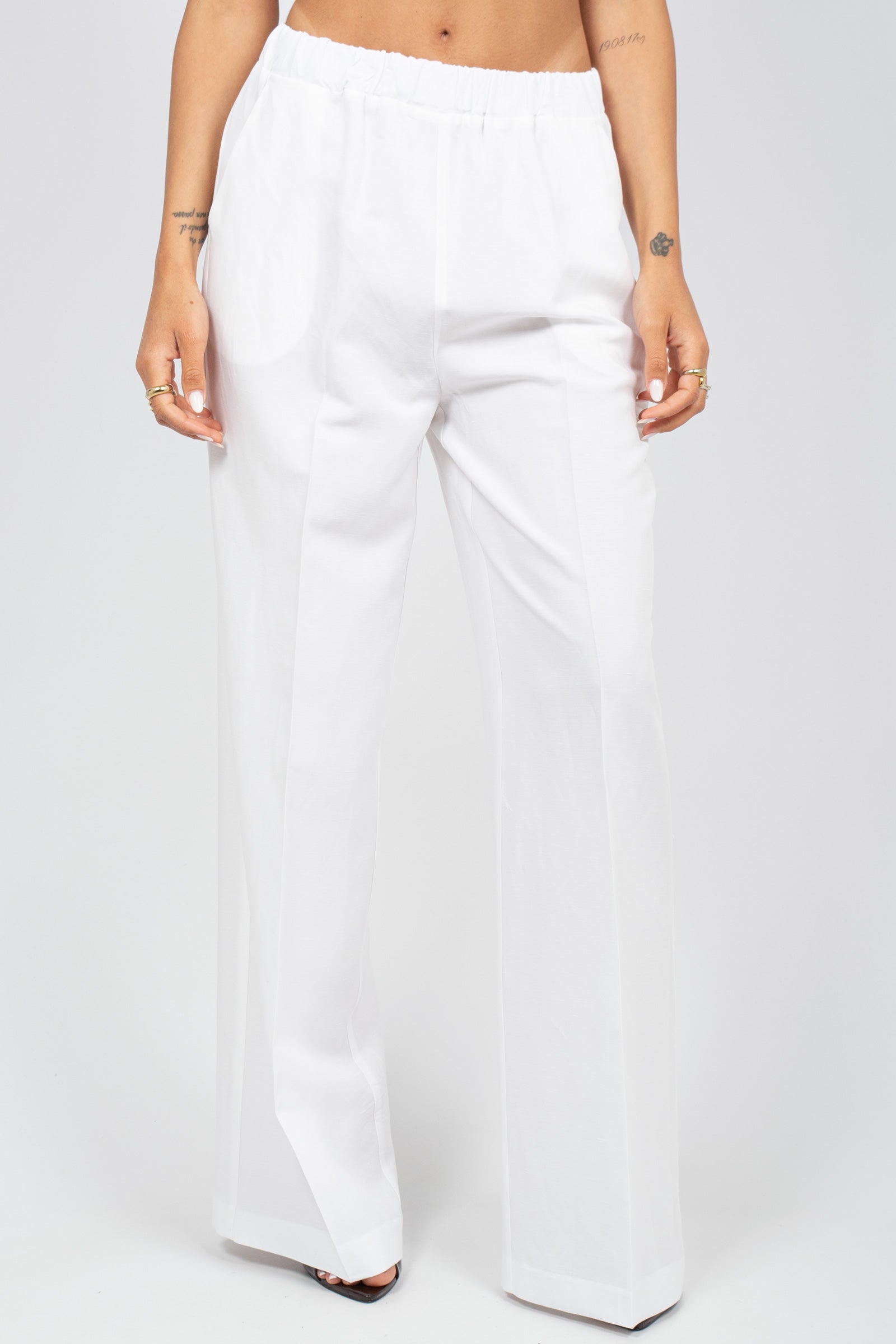 pantalone in lino e viscosa P833LINOVIS BIANCO SANGERMANO 