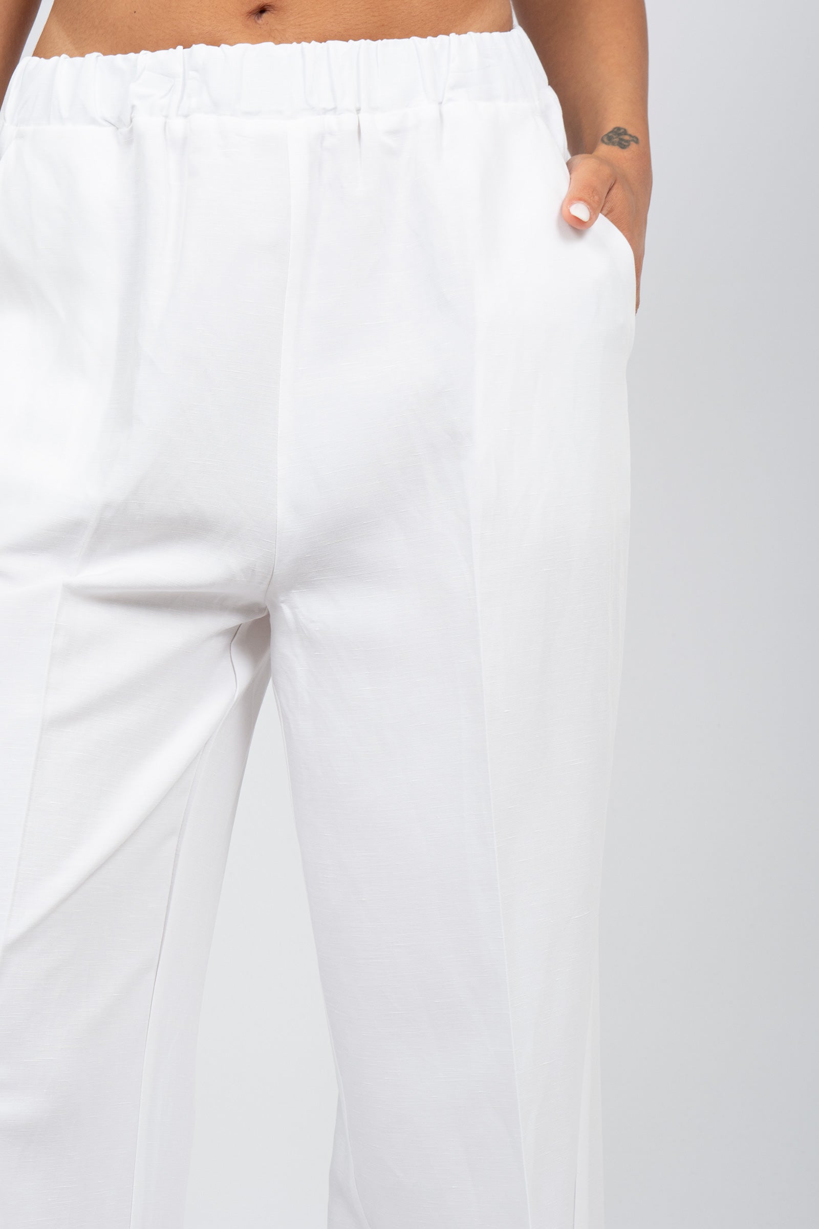 pantalone in lino e viscosa P833LINOVIS BIANCO SANGERMANO 