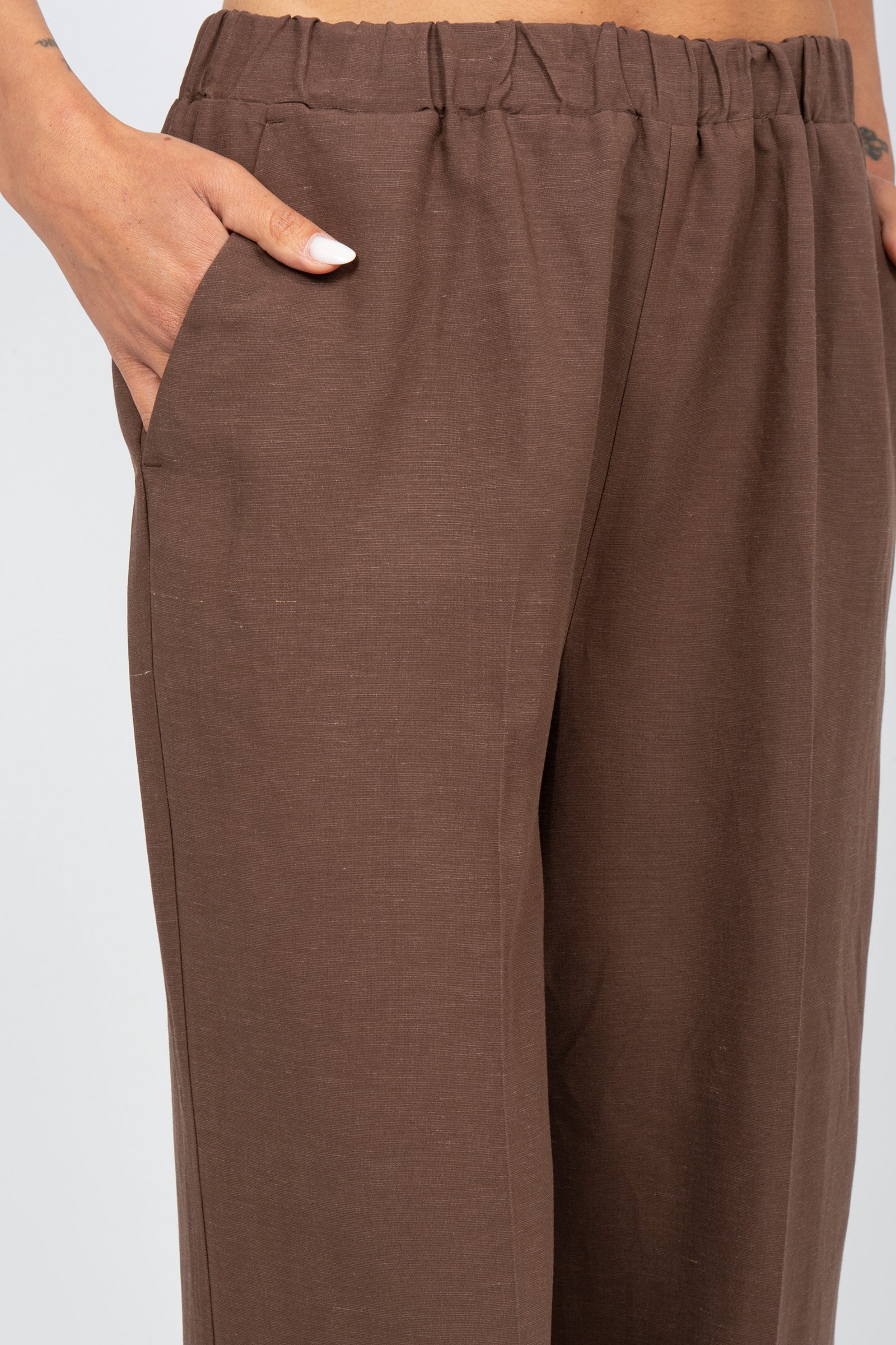 pantalone in lino e viscosa P833LINOVIS MARRONE SANGERMANO 