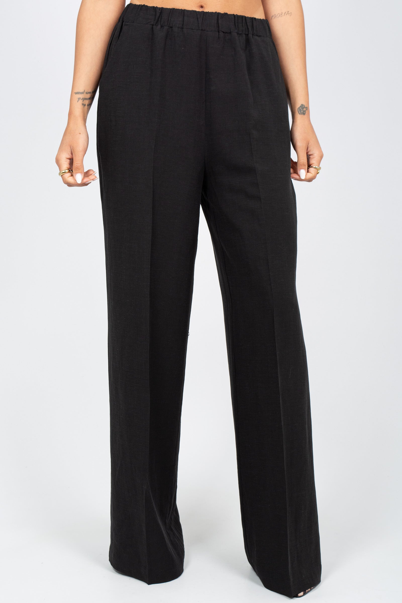 pantalone in lino e viscosa P833LINOVIS NERO SANGERMANO 