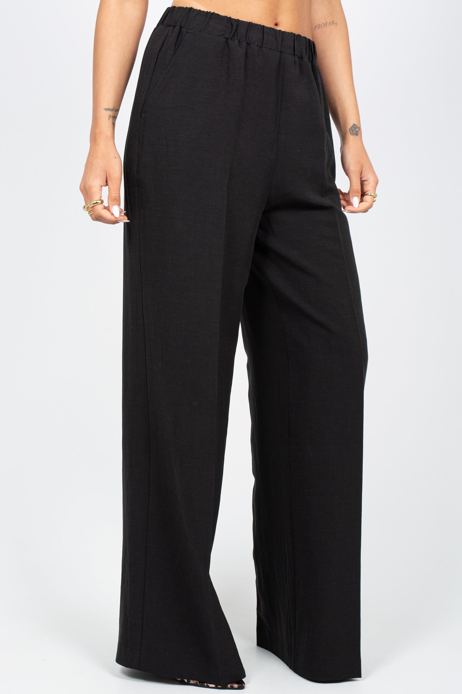 pantalone in lino e viscosa P833LINOVIS NERO SANGERMANO 