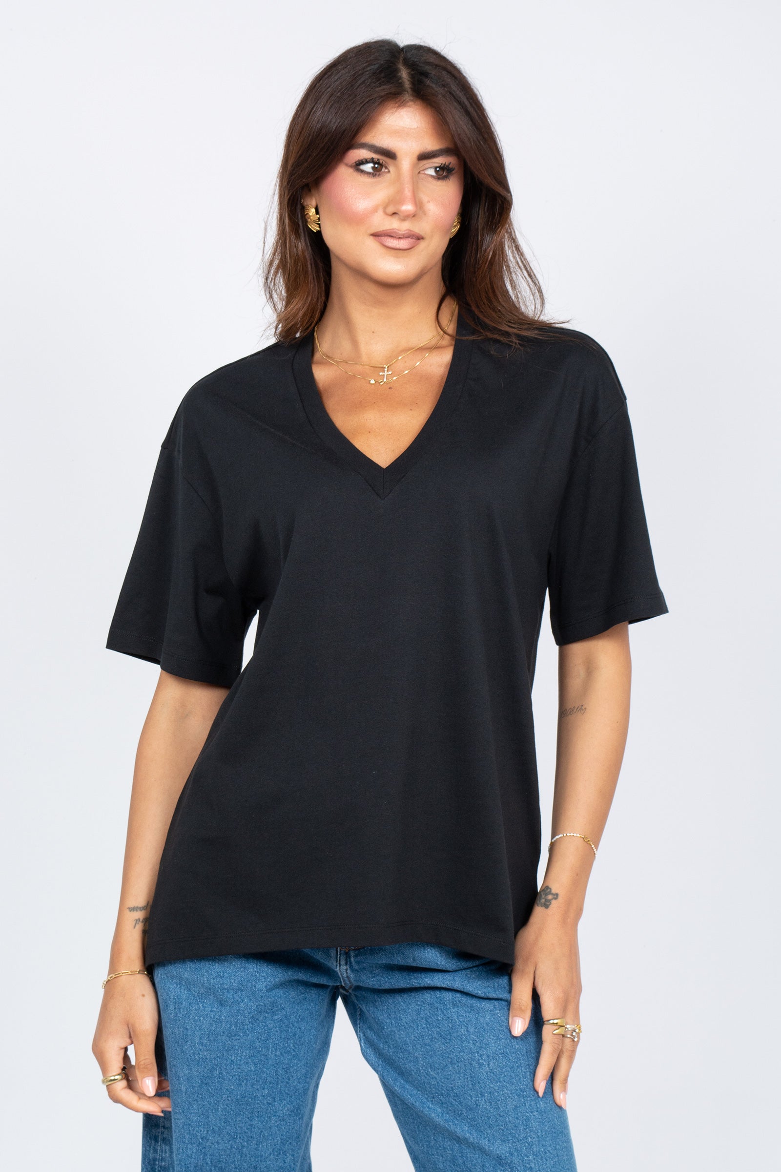 t-shirt scollo v in cotone CNTJ03 Y69 SEMICOUTURE 