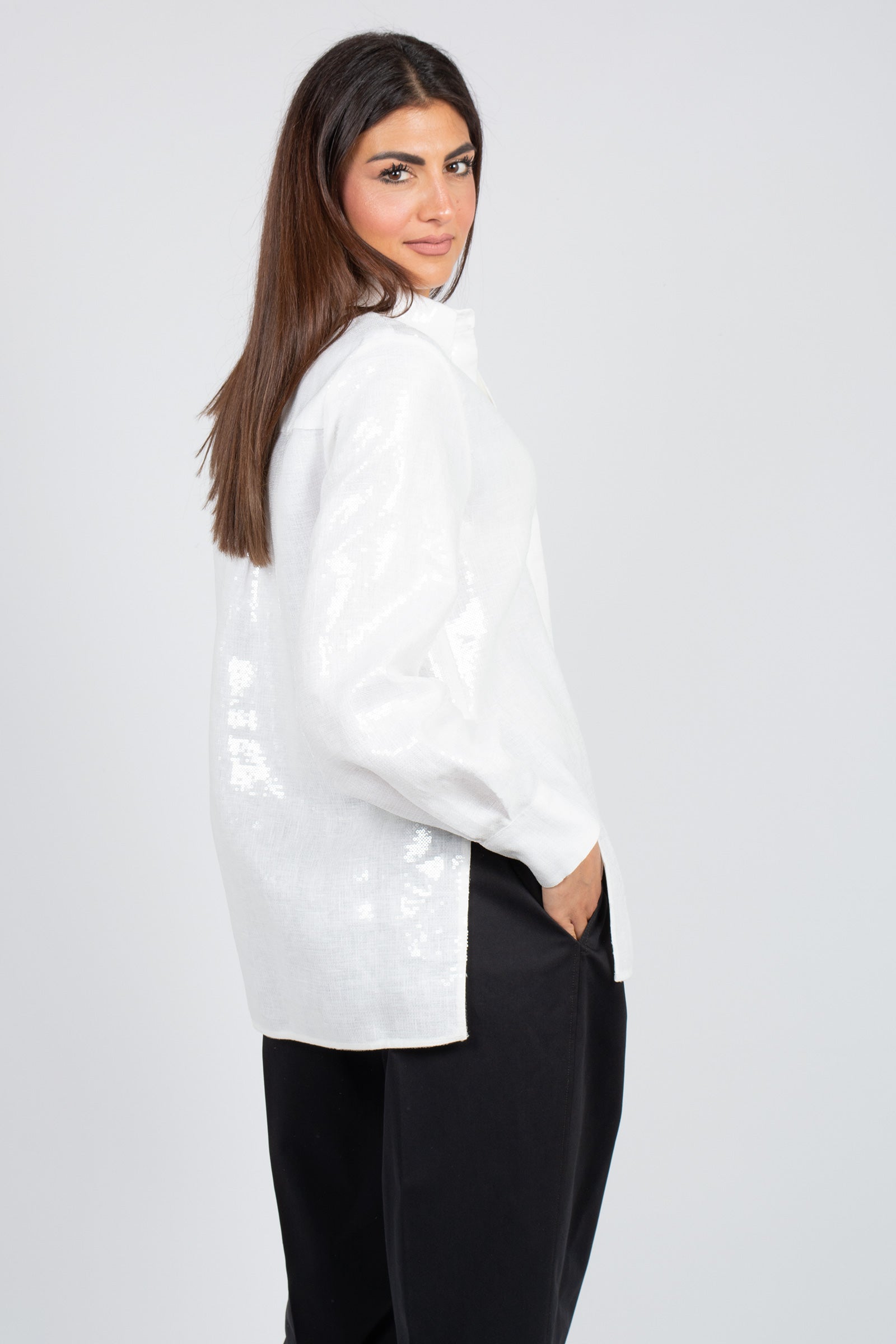 camicia in lino e pailettes 'karissa' S6SO03 A03 SEMICOUTURE 