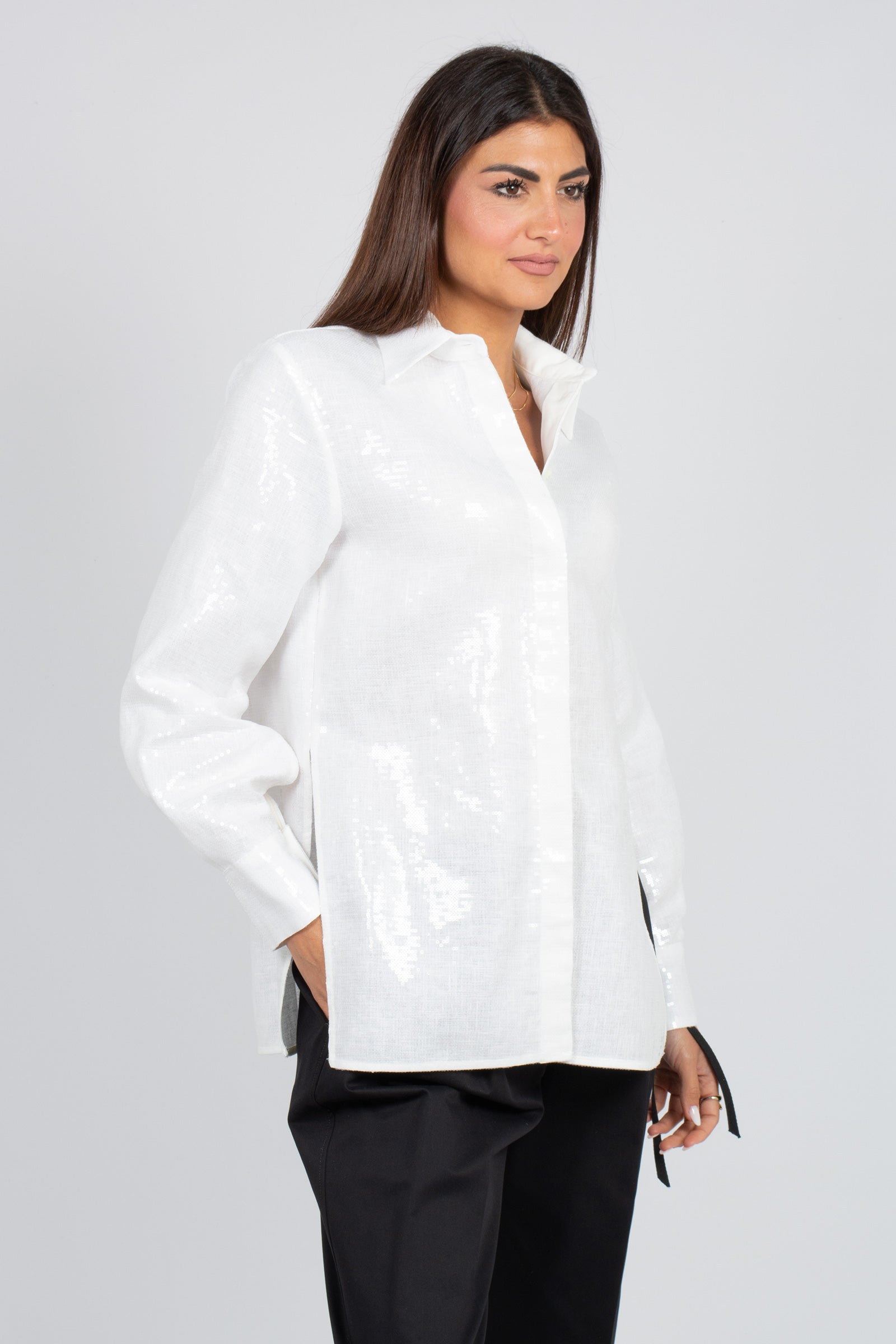 camicia in lino e pailettes 'karissa' S6SO03 A03 SEMICOUTURE 