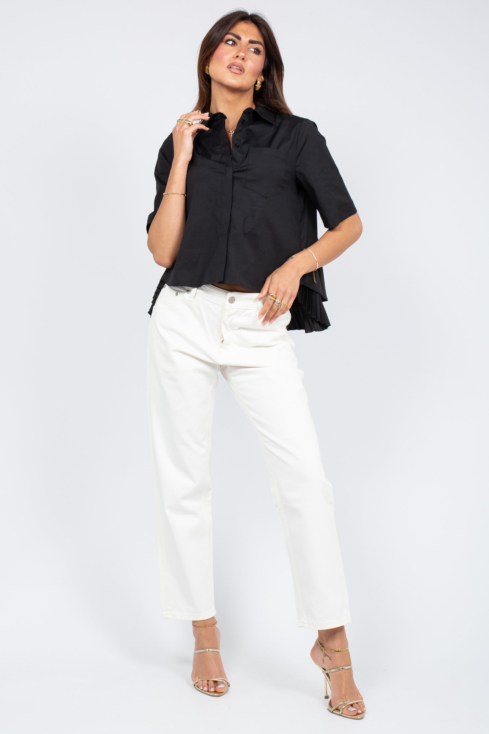 camicia in cotone e plisse 'dominga' Y6SK07 Y69 SEMICOUTURE 