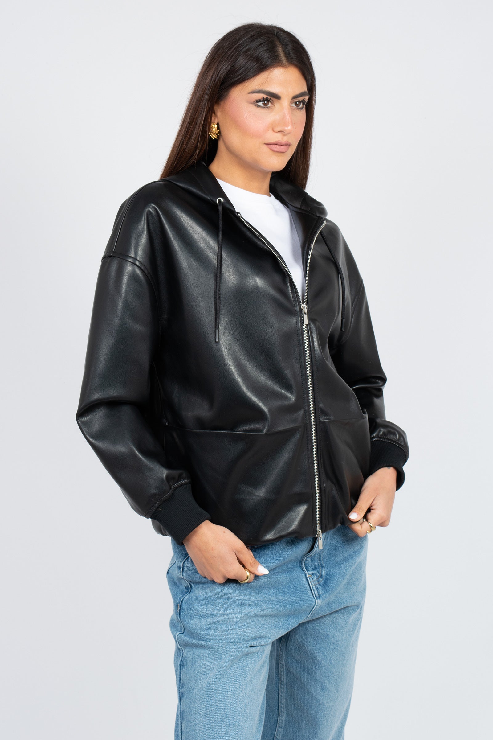 giacca con cappuccio in ecopelle 'doia' Y6ST32 Y69 SEMICOUTURE 