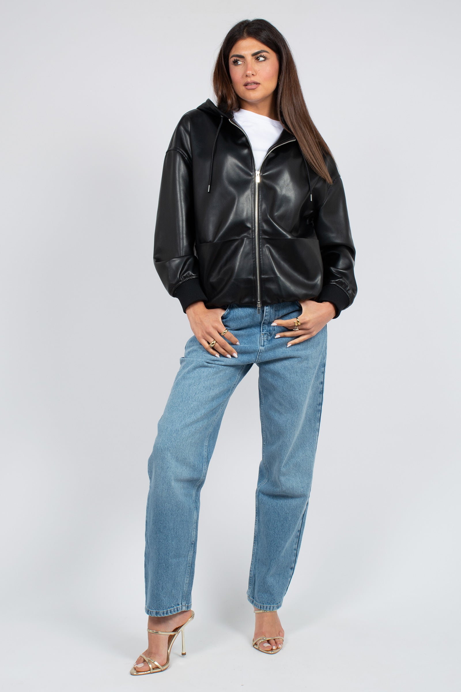 giacca con cappuccio in ecopelle 'doia' Y6ST32 Y69 SEMICOUTURE 