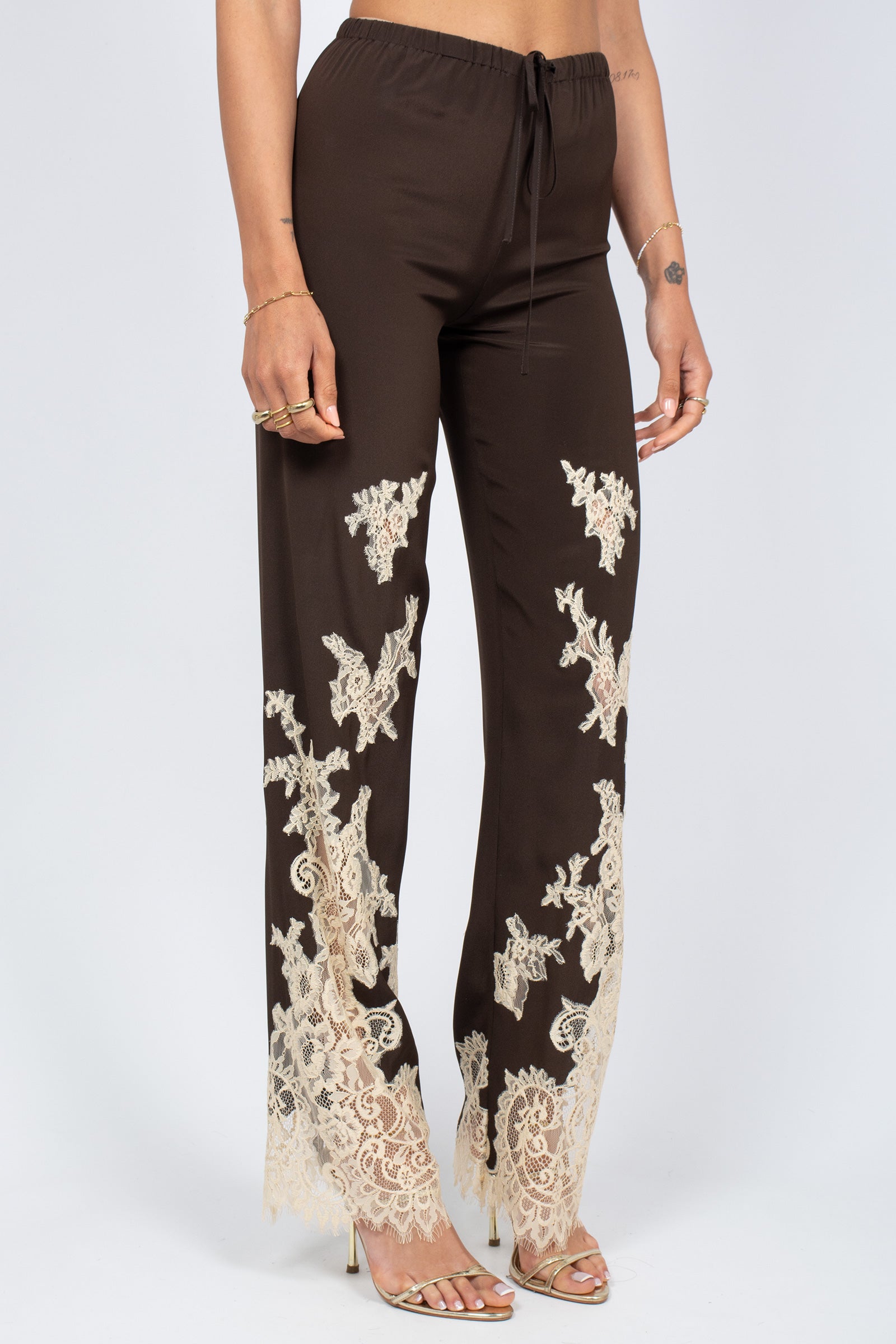 pantalone in misto seta e pizzo 'natalia' Y6SU07 V22 SEMICOUTURE 