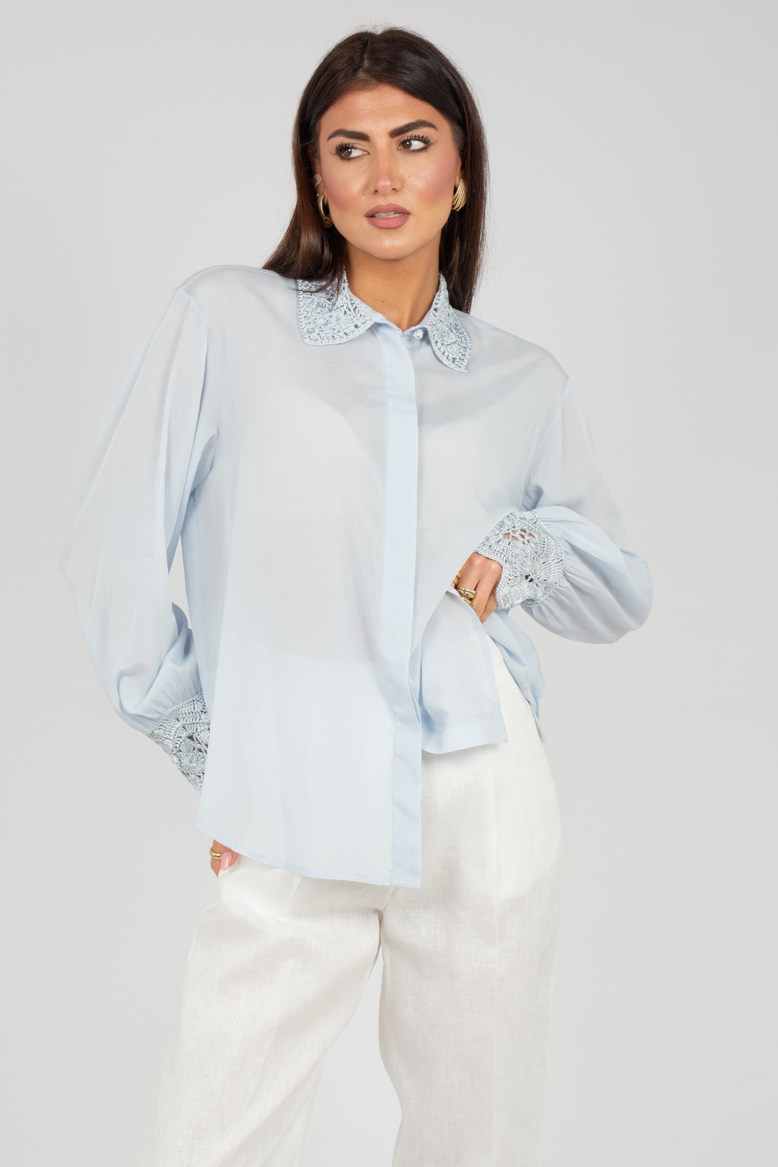 camicia in cotone e viscosa con macrame CA149650220722 700 SEVENTY 