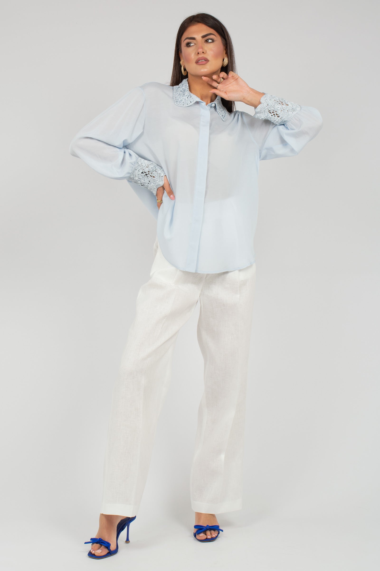 camicia in cotone e viscosa con macrame CA149650220722 700 SEVENTY 