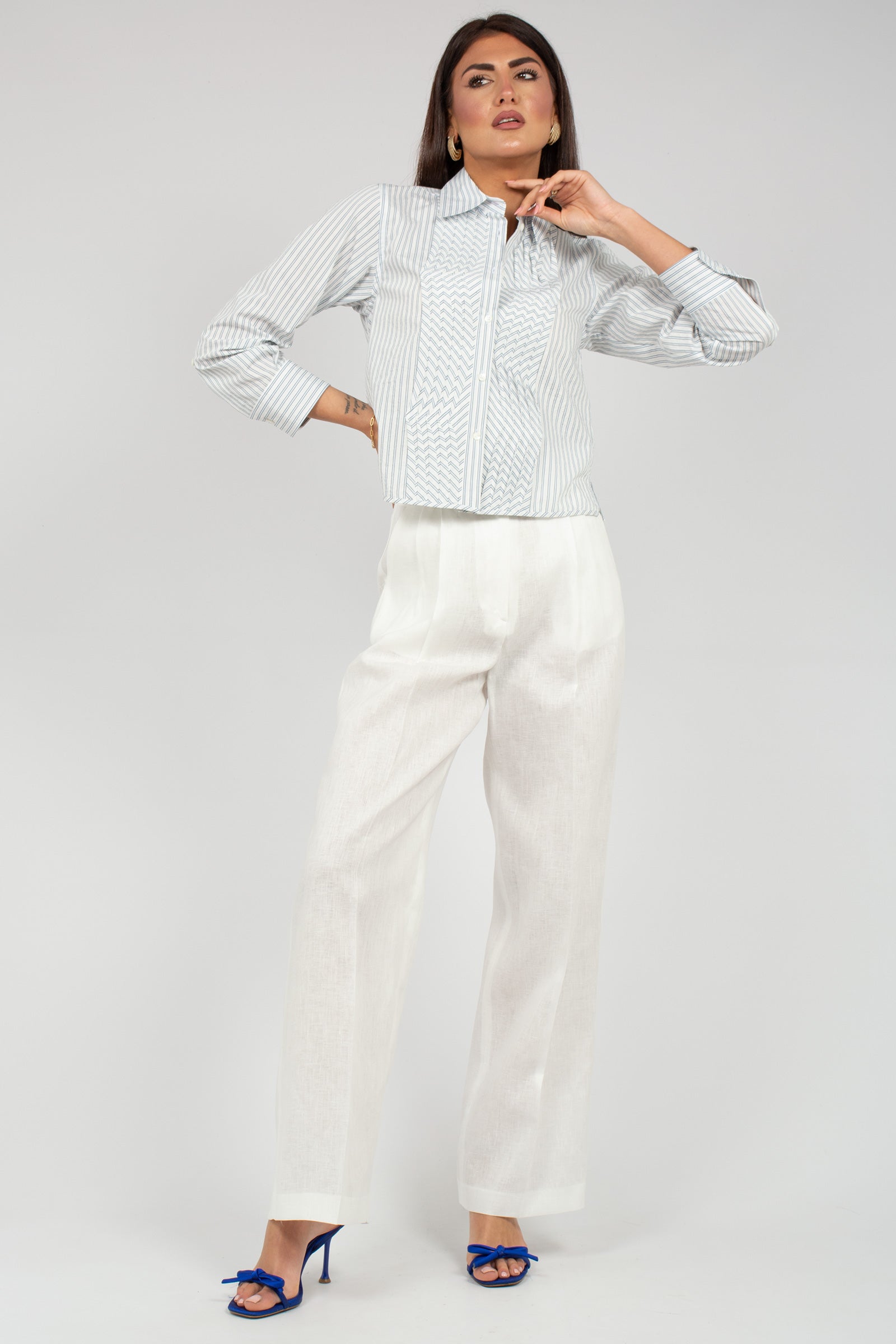 camicia cropped a righe in cotone CA1501230667 726 SEVENTY 