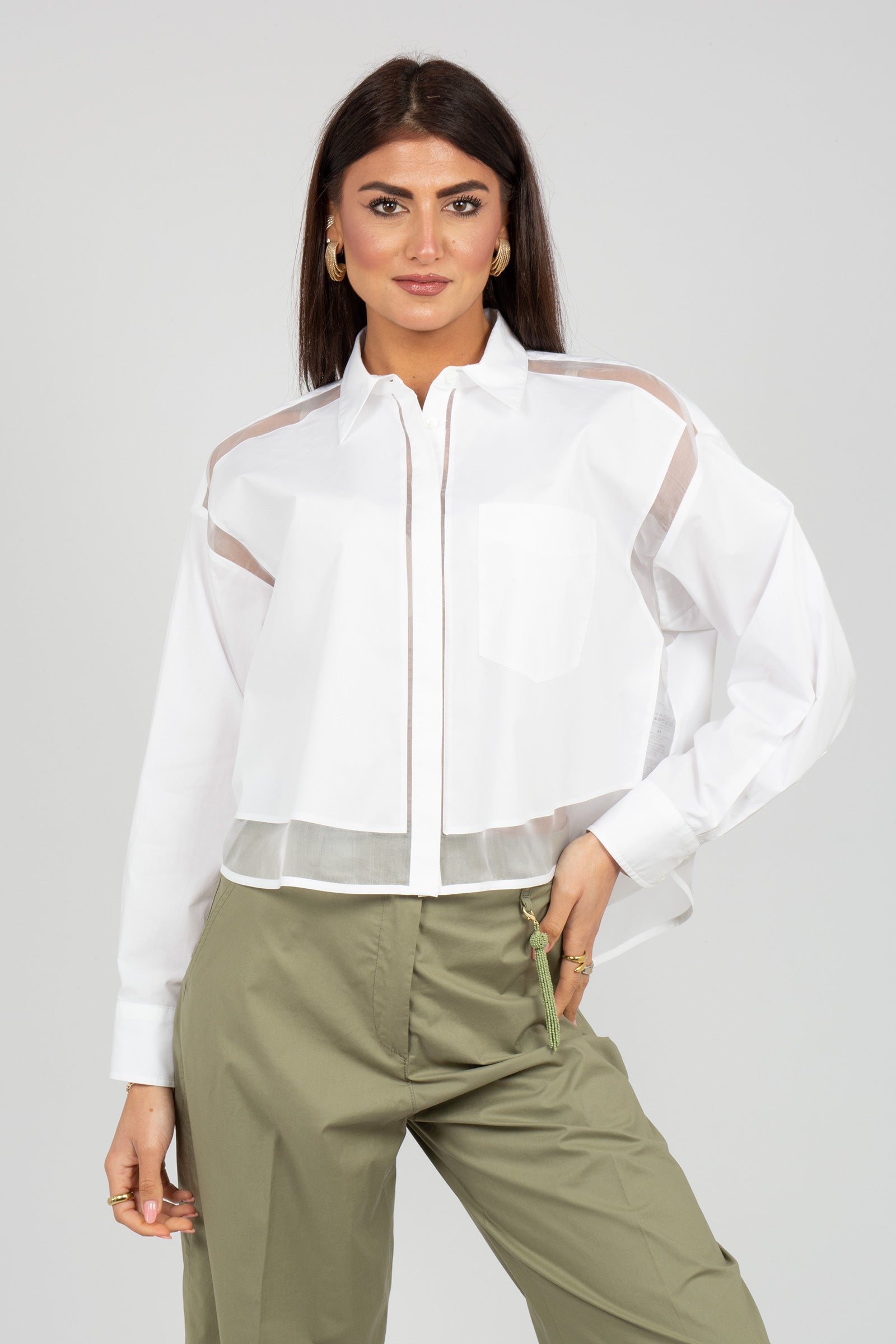 camicia in cotone con organza CA1507200400 001 SEVENTY 