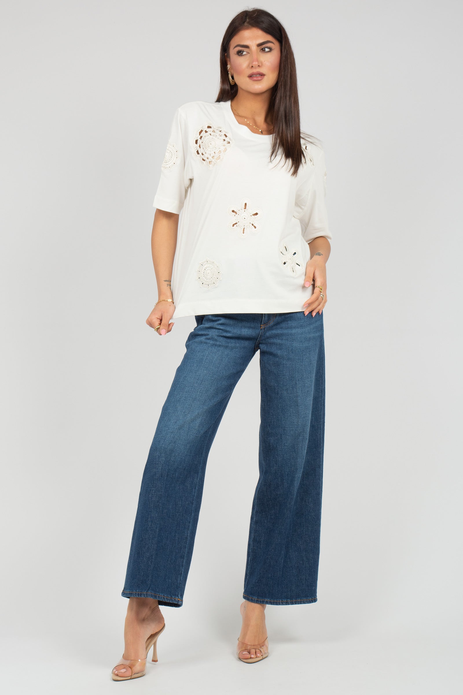 t-shirt in cotone con ricami macrame MJ2069820461 002 SEVENTY 